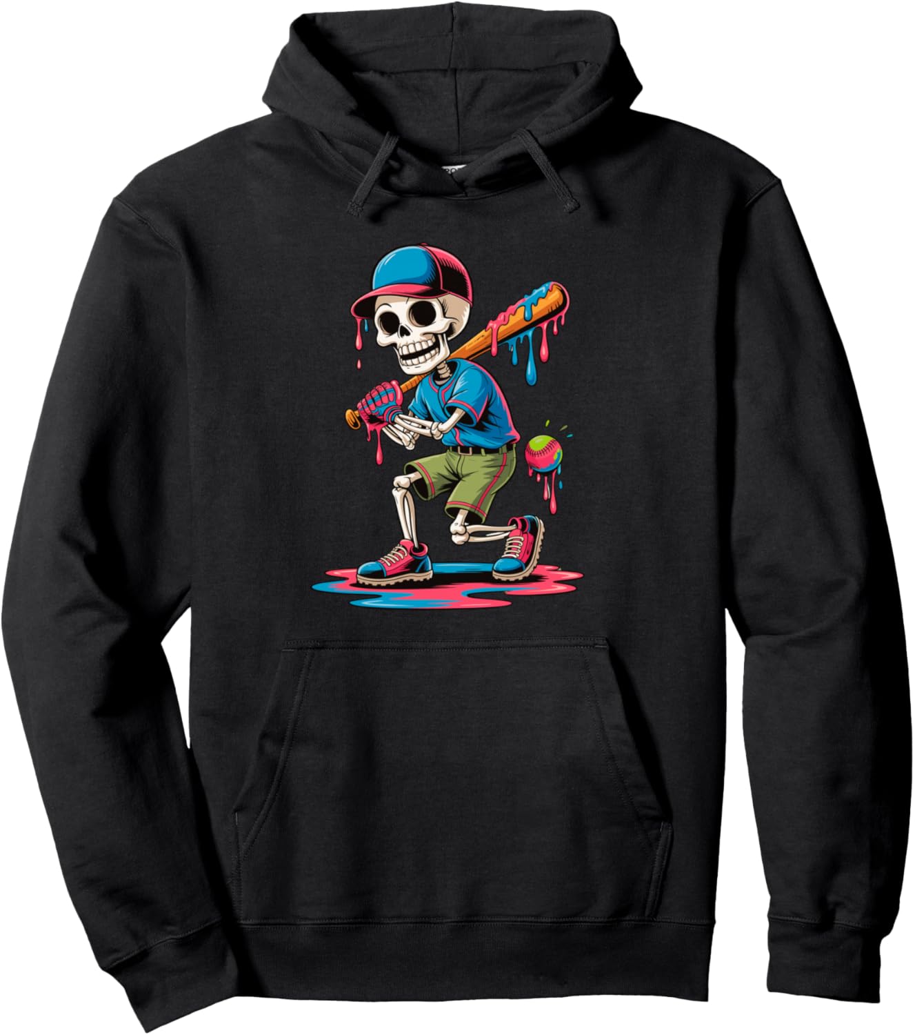 Funny Skeleton Baseball Drip Boys Youth Kids Halloween Pullover Hoodie