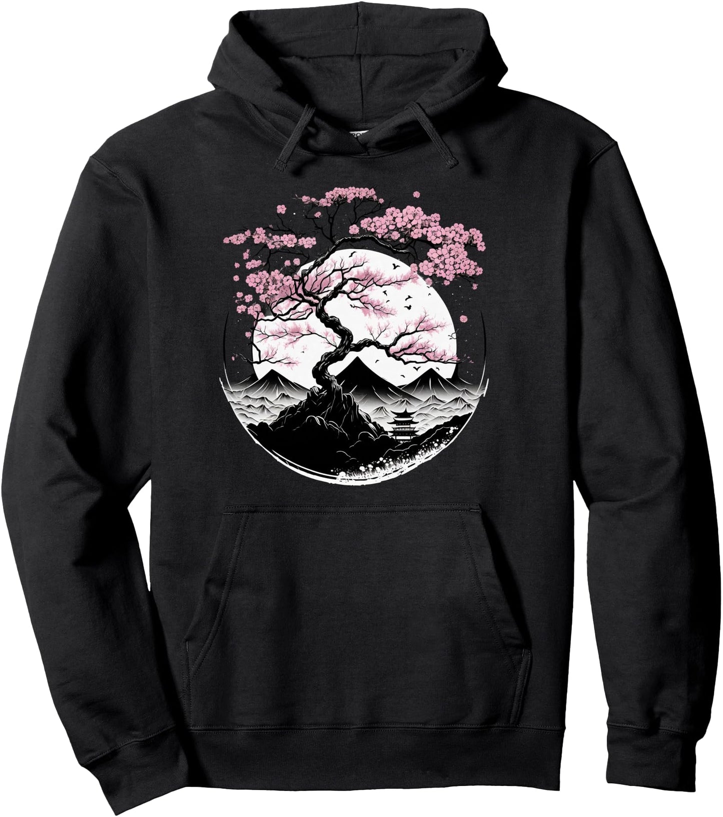 Japanese Sakura Garden Geisha Mount Fuji Cherry Blossom Pullover Hoodie
