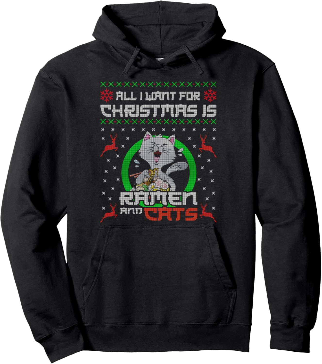 Ugly Chirstmas Sweater Ramen Cat Cute Kawaii Manga Anime Pullover Hoodie