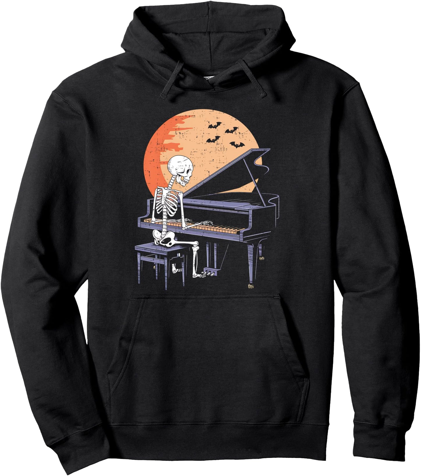 Skeleton Playing Piano Moon Halloween Music Boys Men Pullover Hoodie