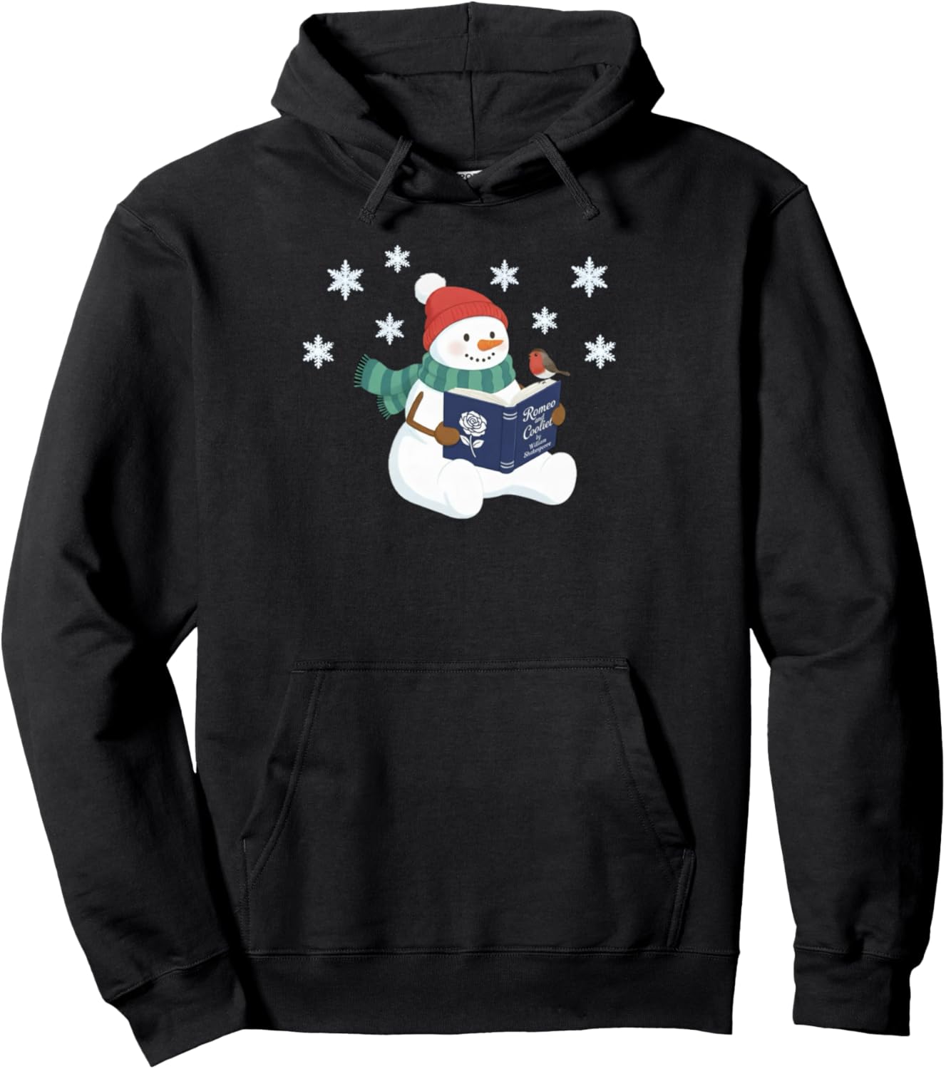 Literary Snowman Christmas Reading Romeo and Juliet Pullover Hoodie