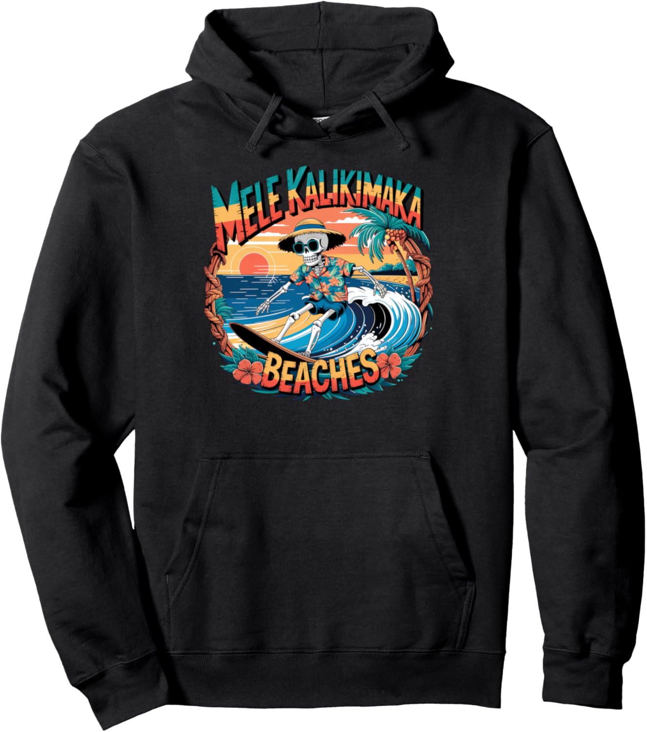 Vintage Skeleton Surfing Mele Kalikimaka Christmas Costume Pullover Hoodie
