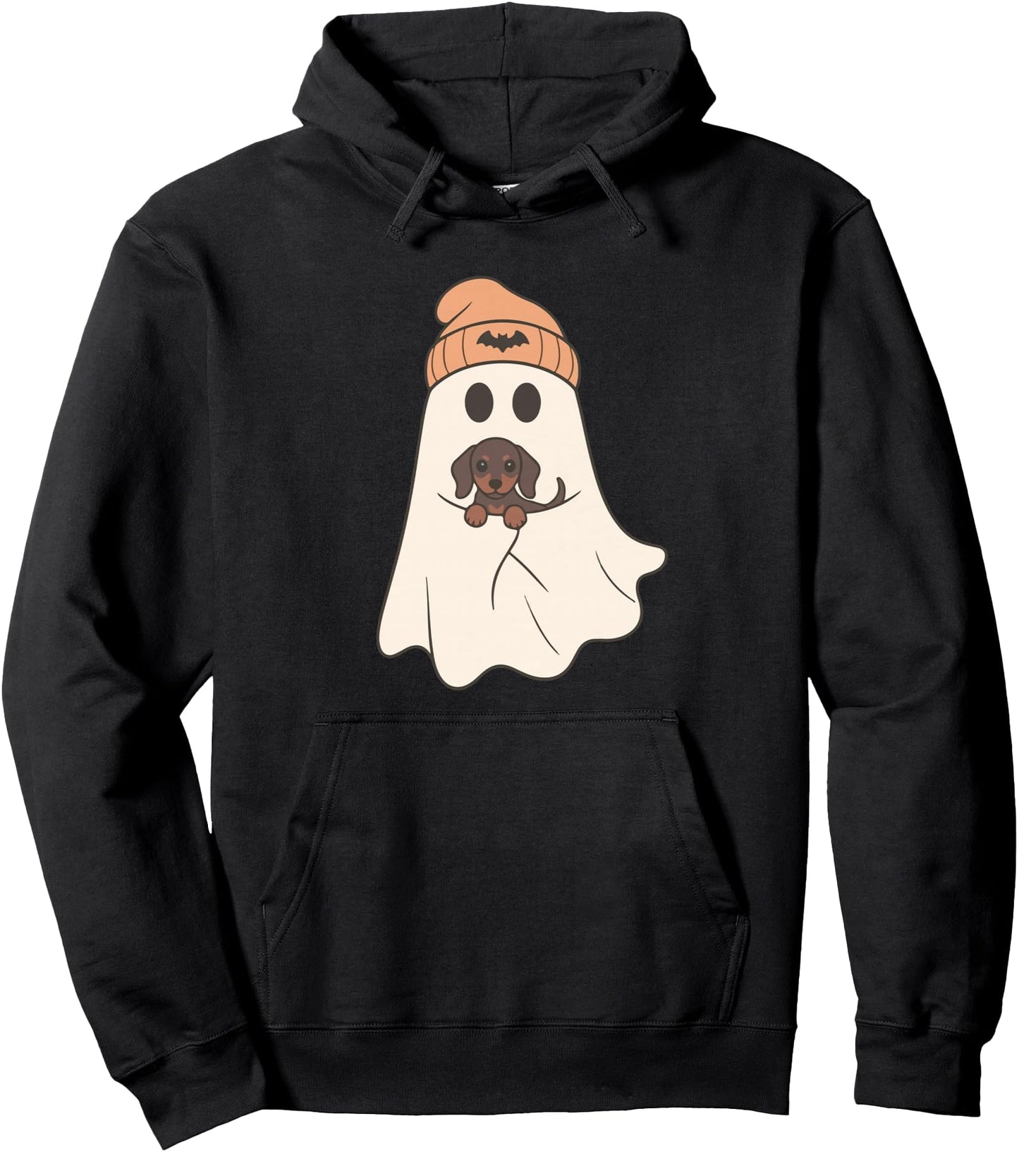 Retro Ghost Holding Dachshund Halloween Cute Dog Lover Funny Pullover Hoodie