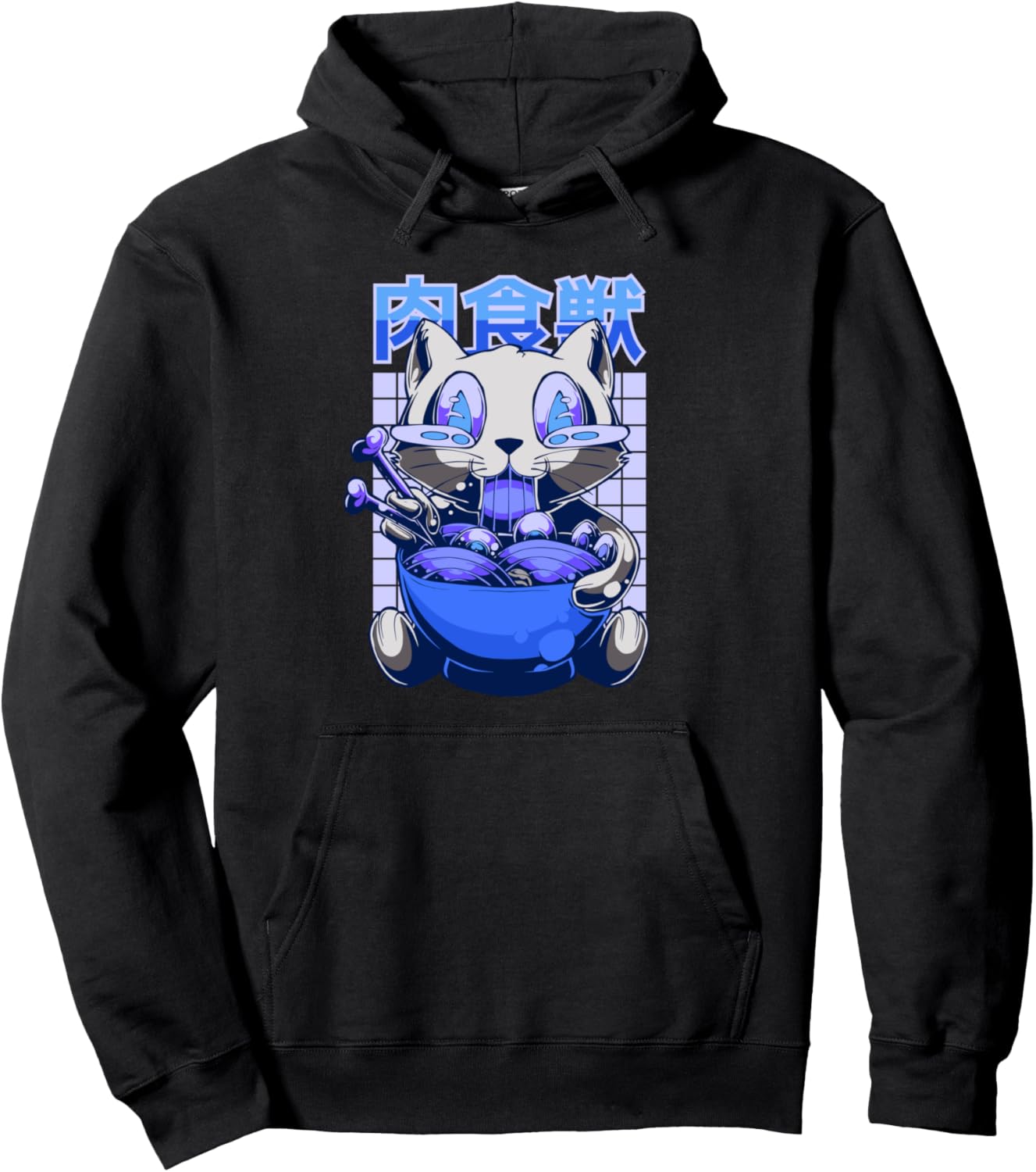 Ramen Cat Bowl Noodles Futuristic Cyberpunk Japanese Anime Pullover Hoodie
