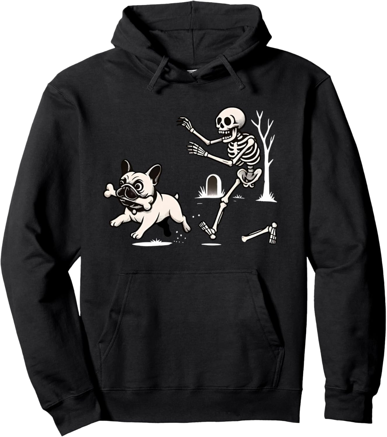 halloween french bulldog skeleton chasing dog Pullover Hoodie
