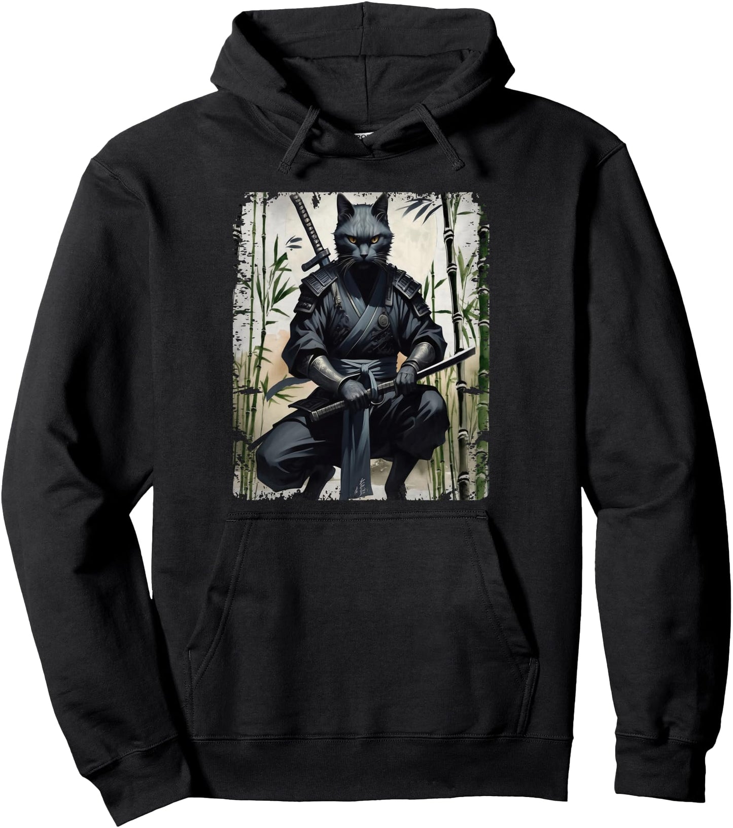 Samurai Cat Graphic Warrior Vintage Japanese Art Anime Pullover Hoodie