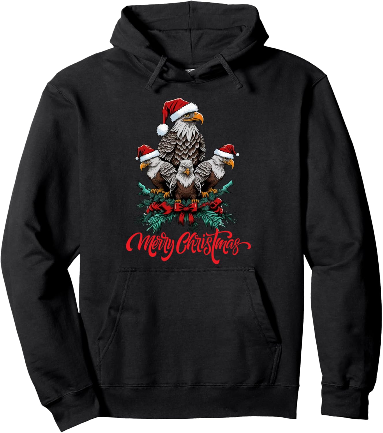 American Bald Eagle Merry Christmas Ugly Xmas Design Pullover Hoodie