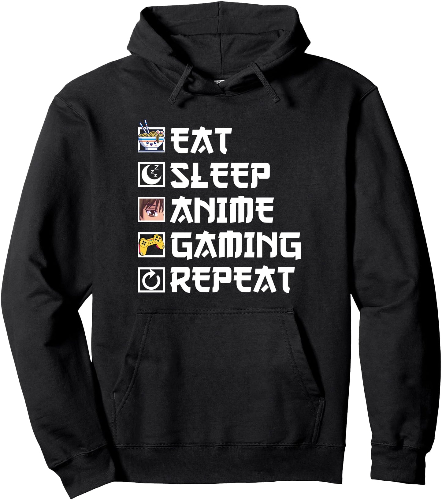 Eat Sleep Anime Gaming Repeat Kawaii Otaku Anime Manga Pullover Hoodie
