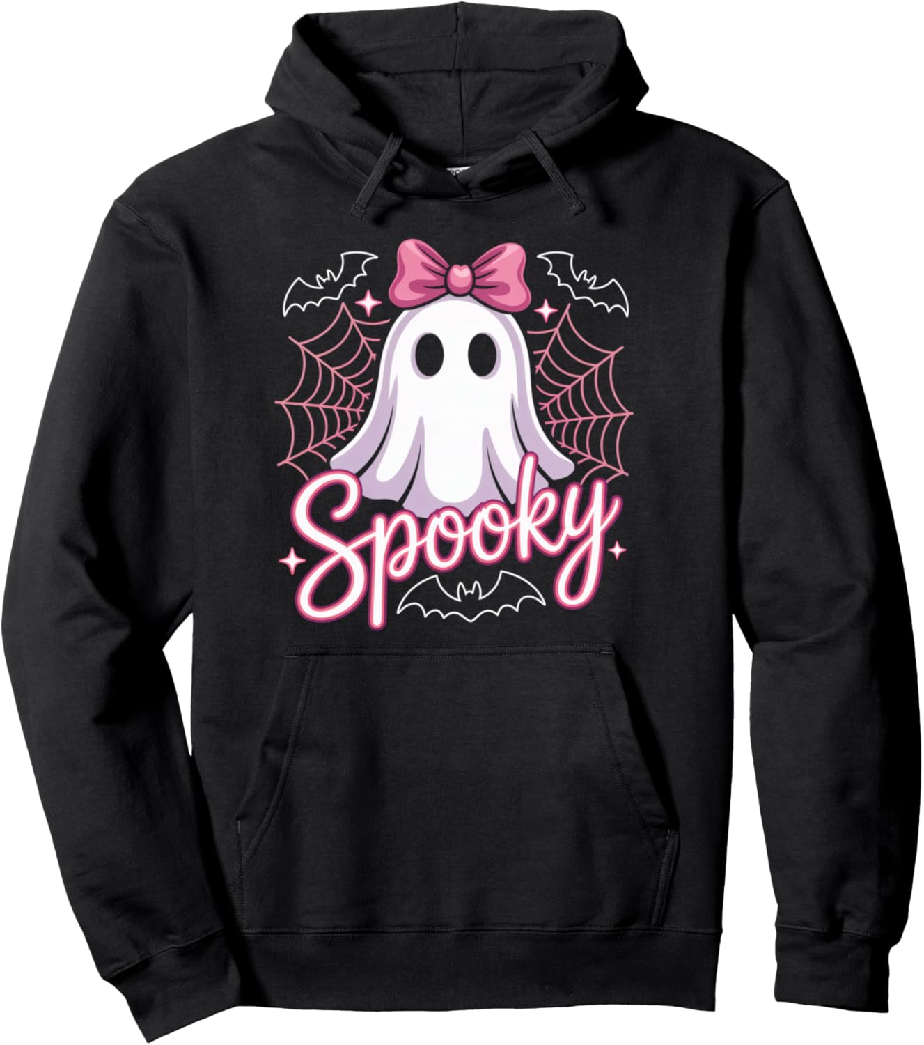 Spooky Pink Halloween Ghost Spider Webs Kids Youth Womens Pullover Hoodie