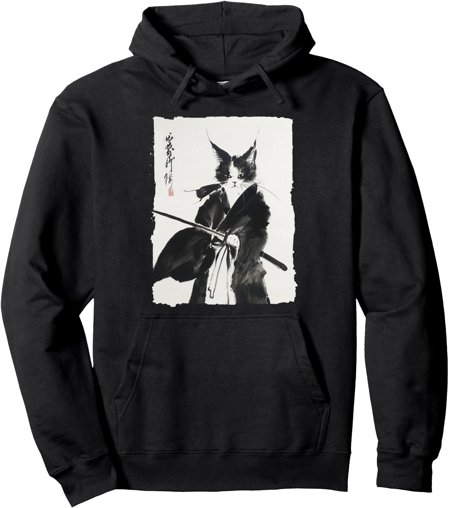 Samurai Cat Warrior Ink - Japanese Art Feline Katana Pullover Hoodie