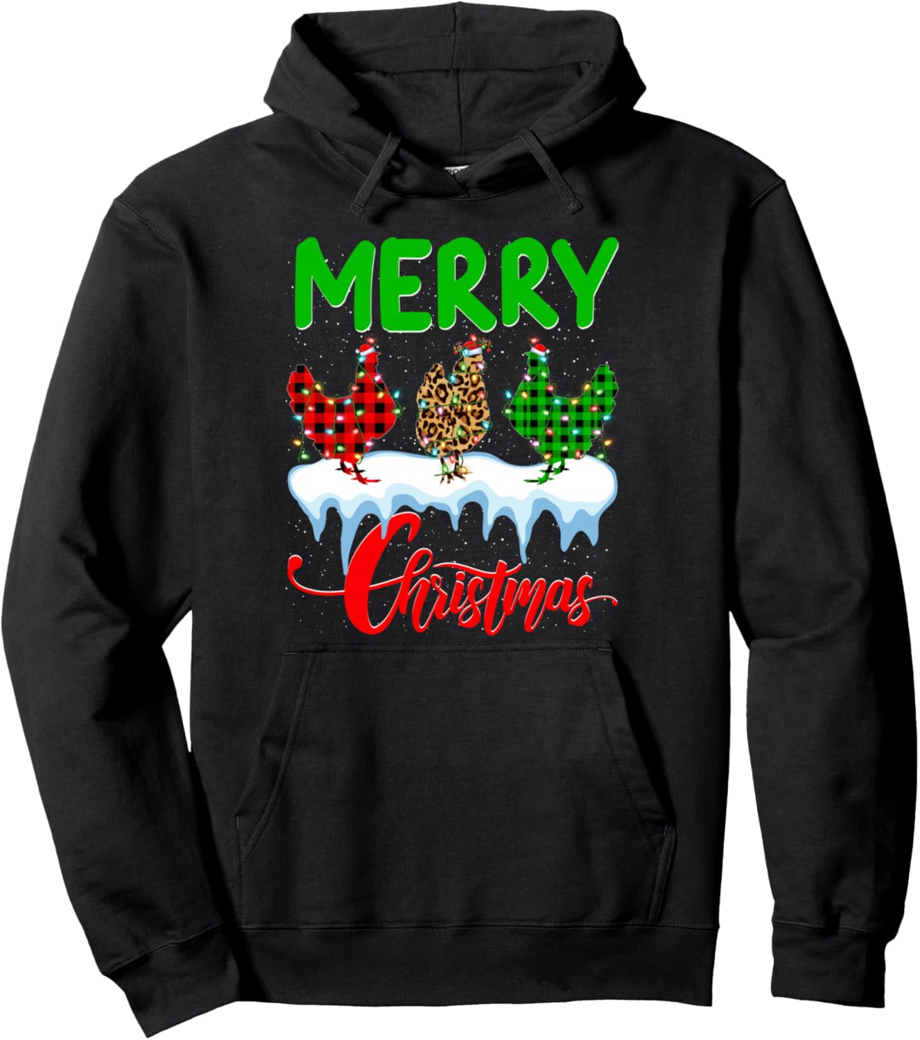 Chicken Merry Christmas Pajamas Leopard Buffalo Plaid Xmas Pullover Hoodie
