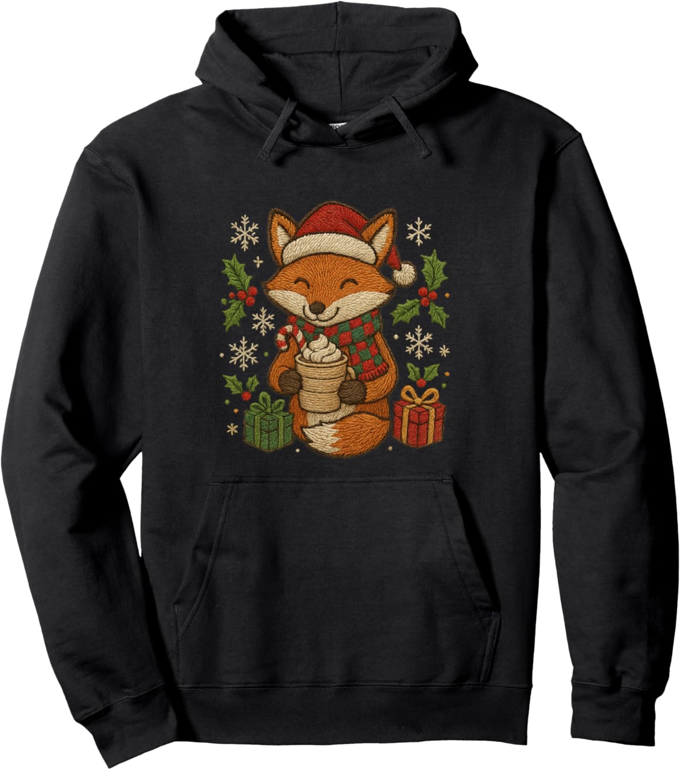 Christmas Fox with Cocoa and Gifts Cute Holiday Design Pullover Hoodie