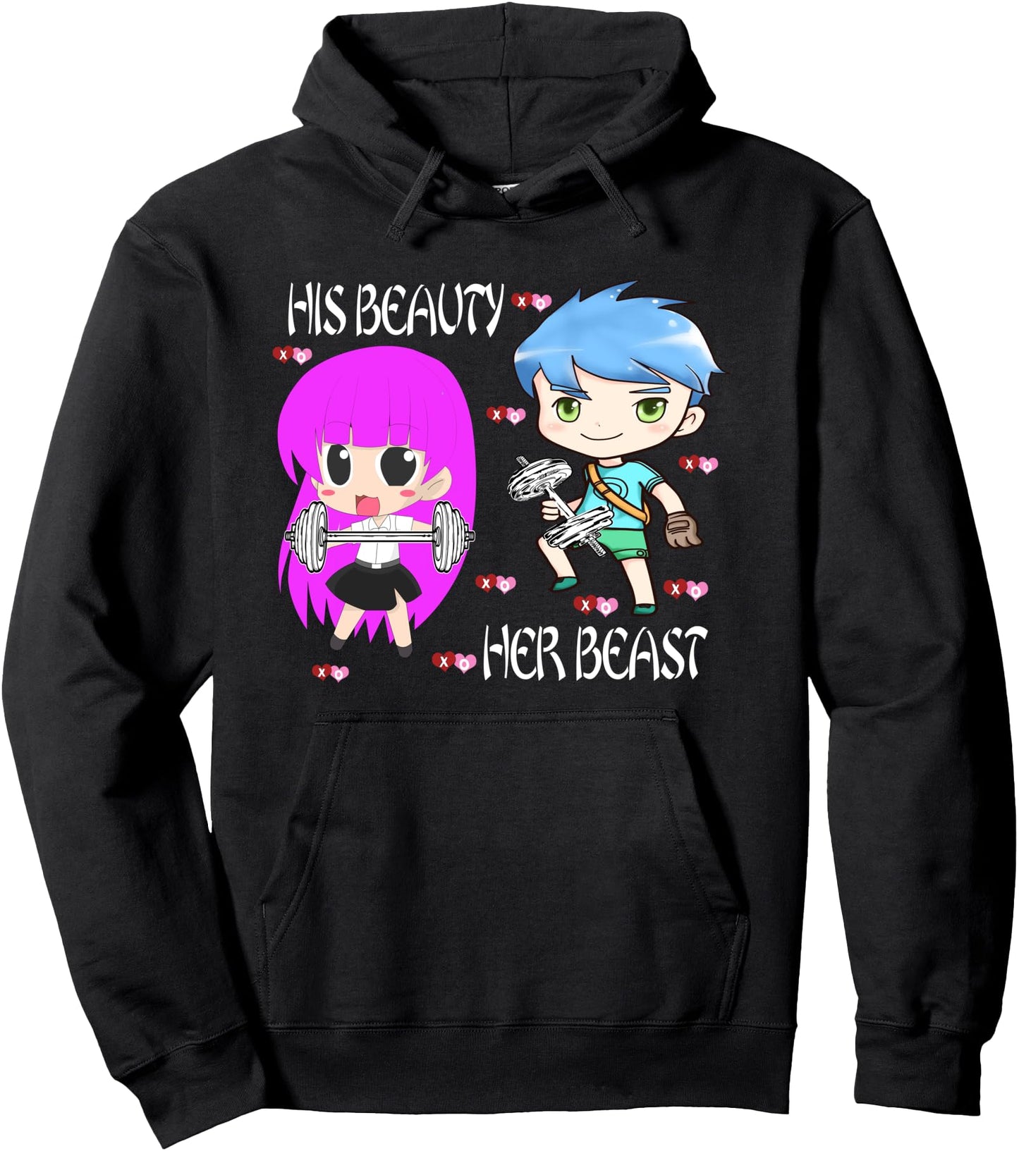 His Beauty Her Beast Matching Anime Couples Valentines Day Pullover Hoodie
