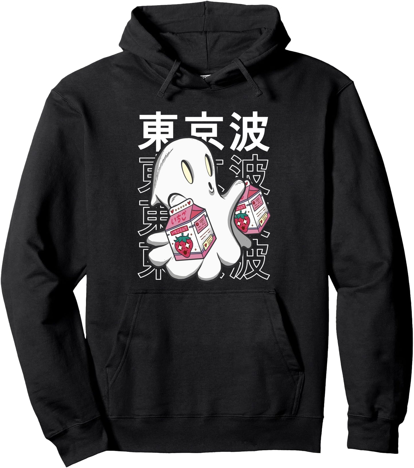 Kawaii Ghost Strawberry Milk Cartons Japan Boo Girls Anime Pullover Hoodie