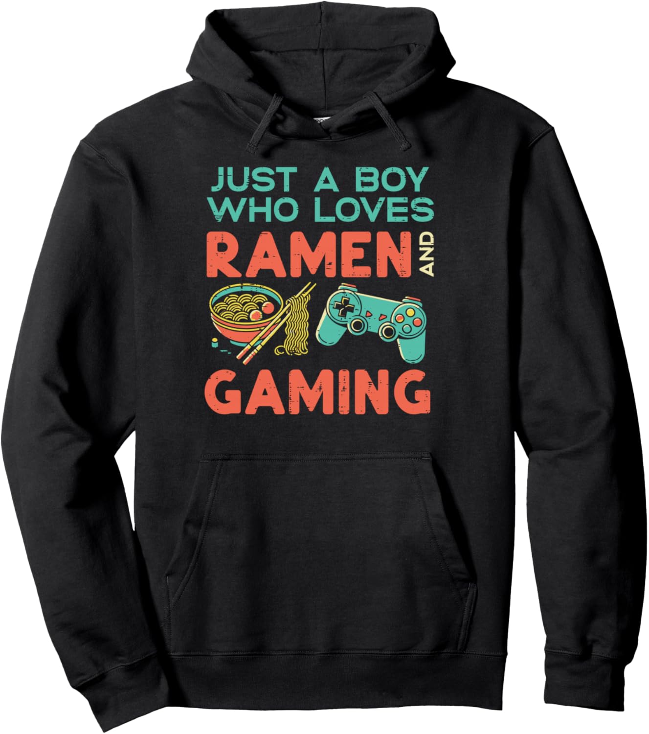 Just Boy Who Loves Ramen Gaming Gamer Boys Kids Youth Men Pullover Hoodie
