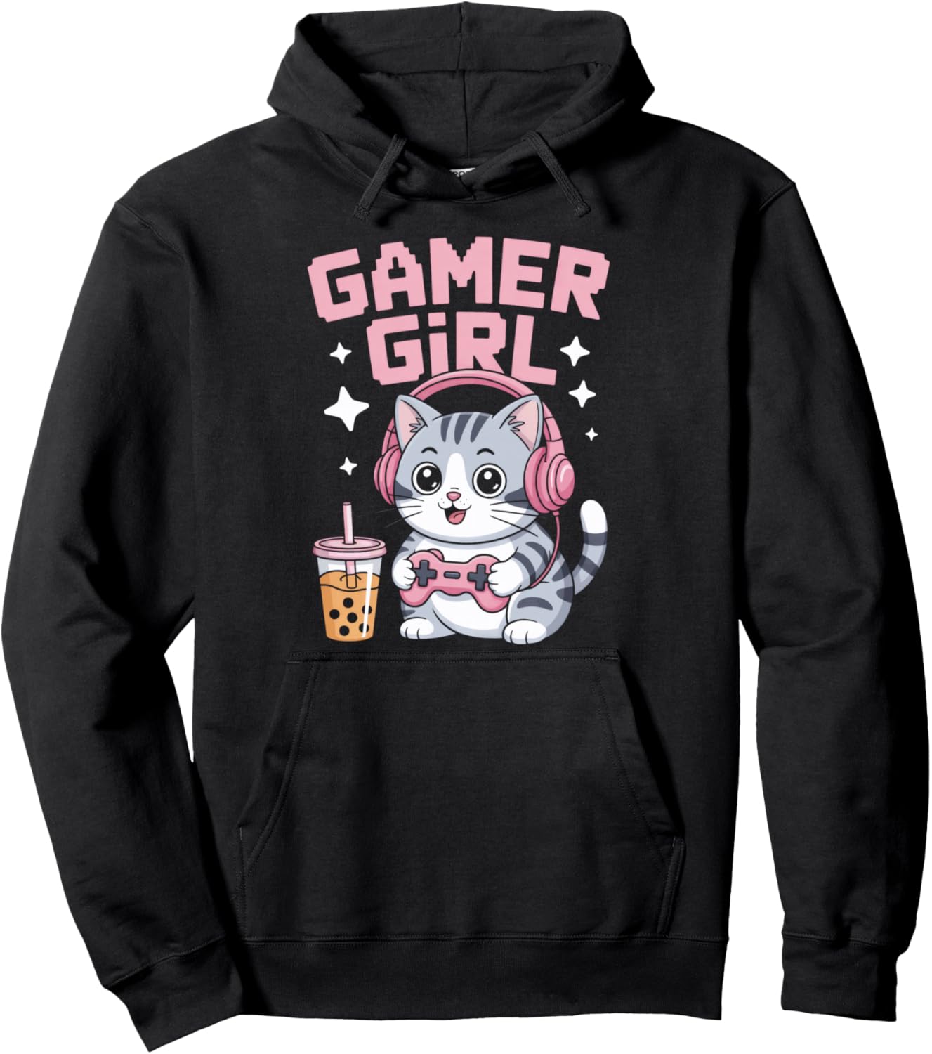 Gamer Girl Cat With Gaming Console And Cute Pullover Hoodie