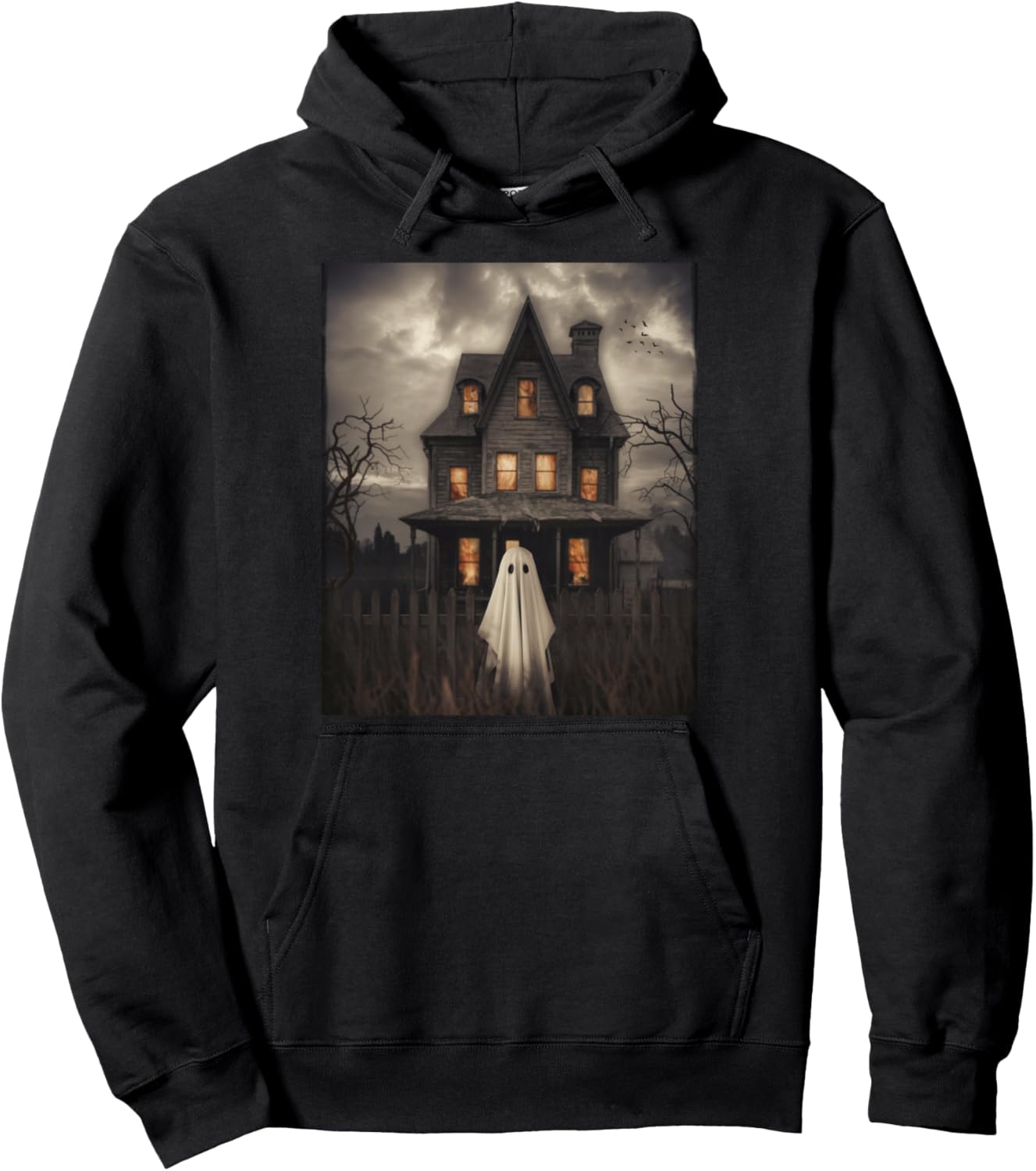 Vintage Ghost Haunted House Midnight Halloween Ghost Spooky Pullover Hoodie