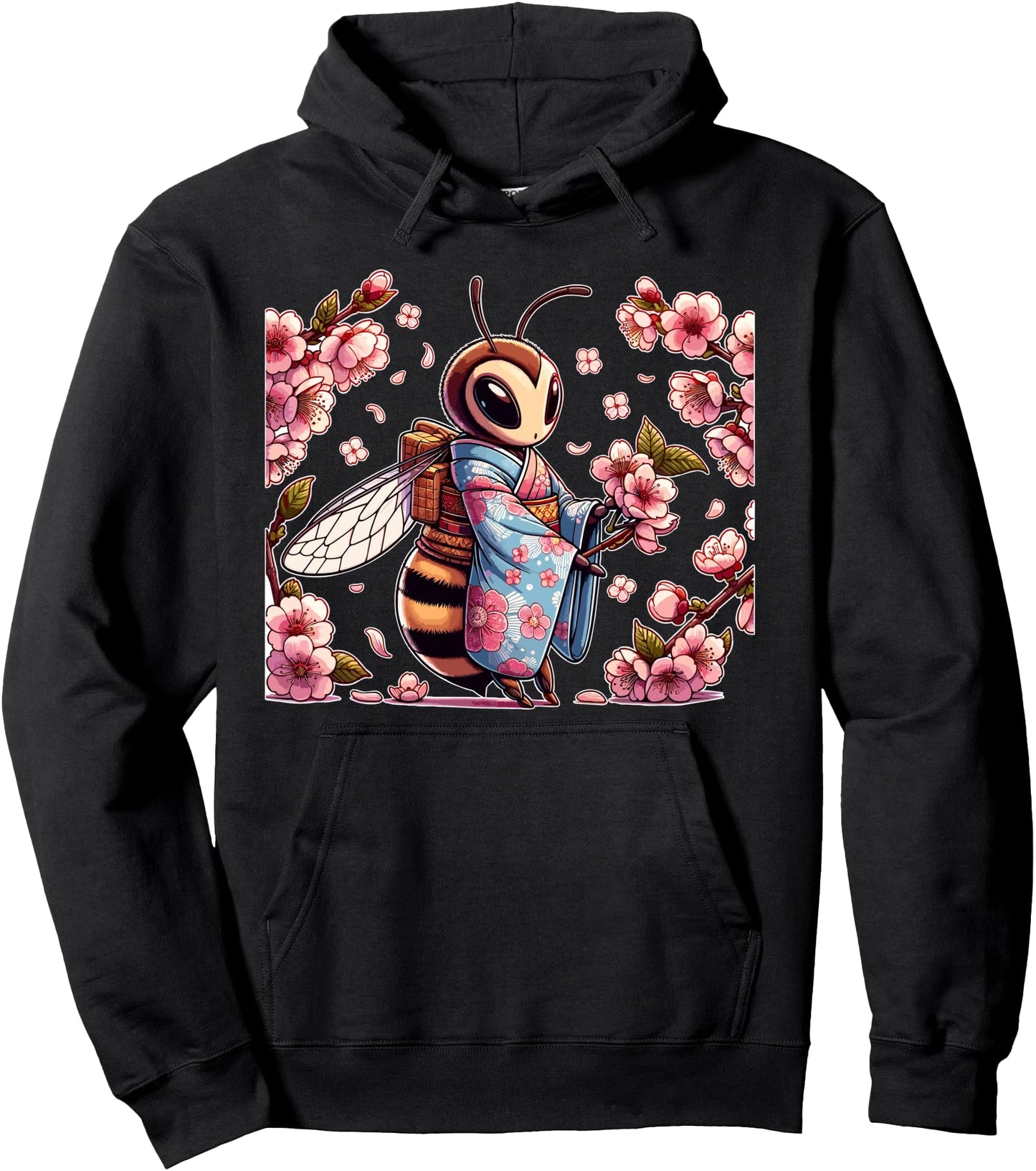 Cute Bee and Cherry Blossom Japanese Art Pullover Hoodie
