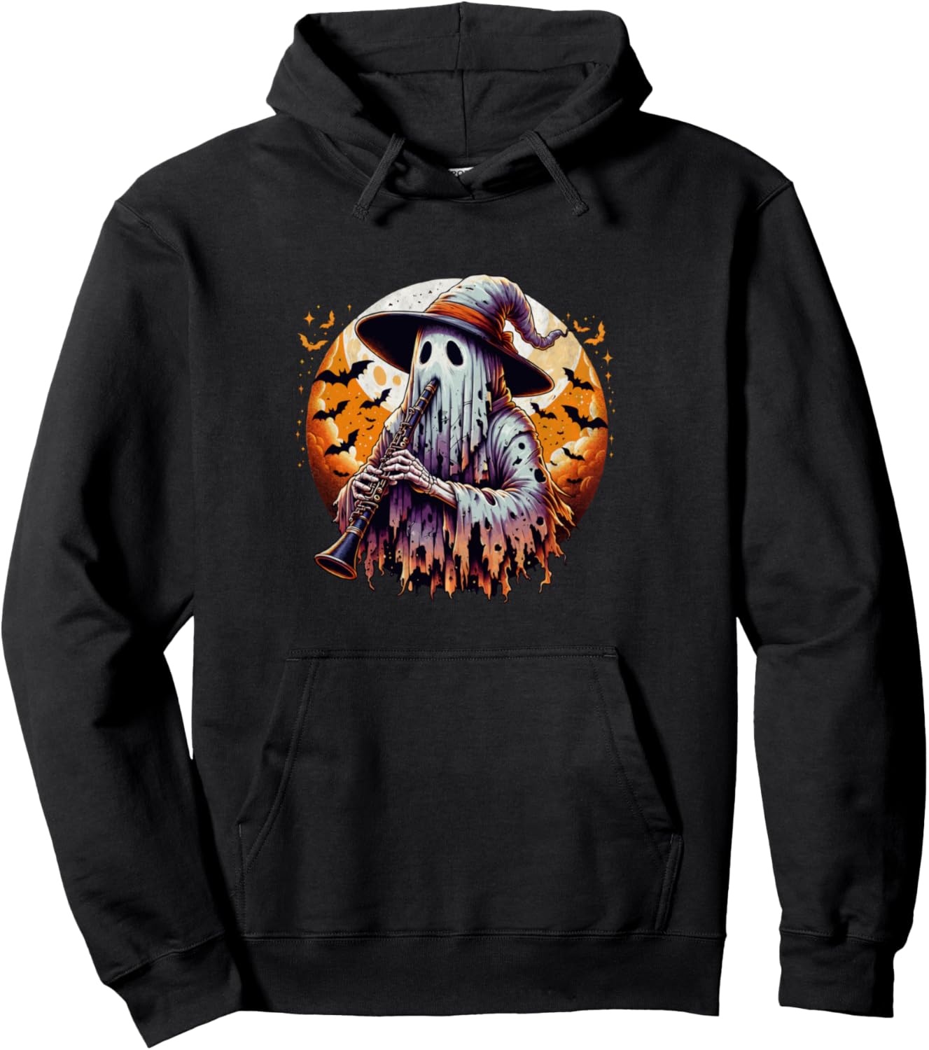 Ghost Playing Oboe Halloween Costume Musical Instrument Pullover Hoodie