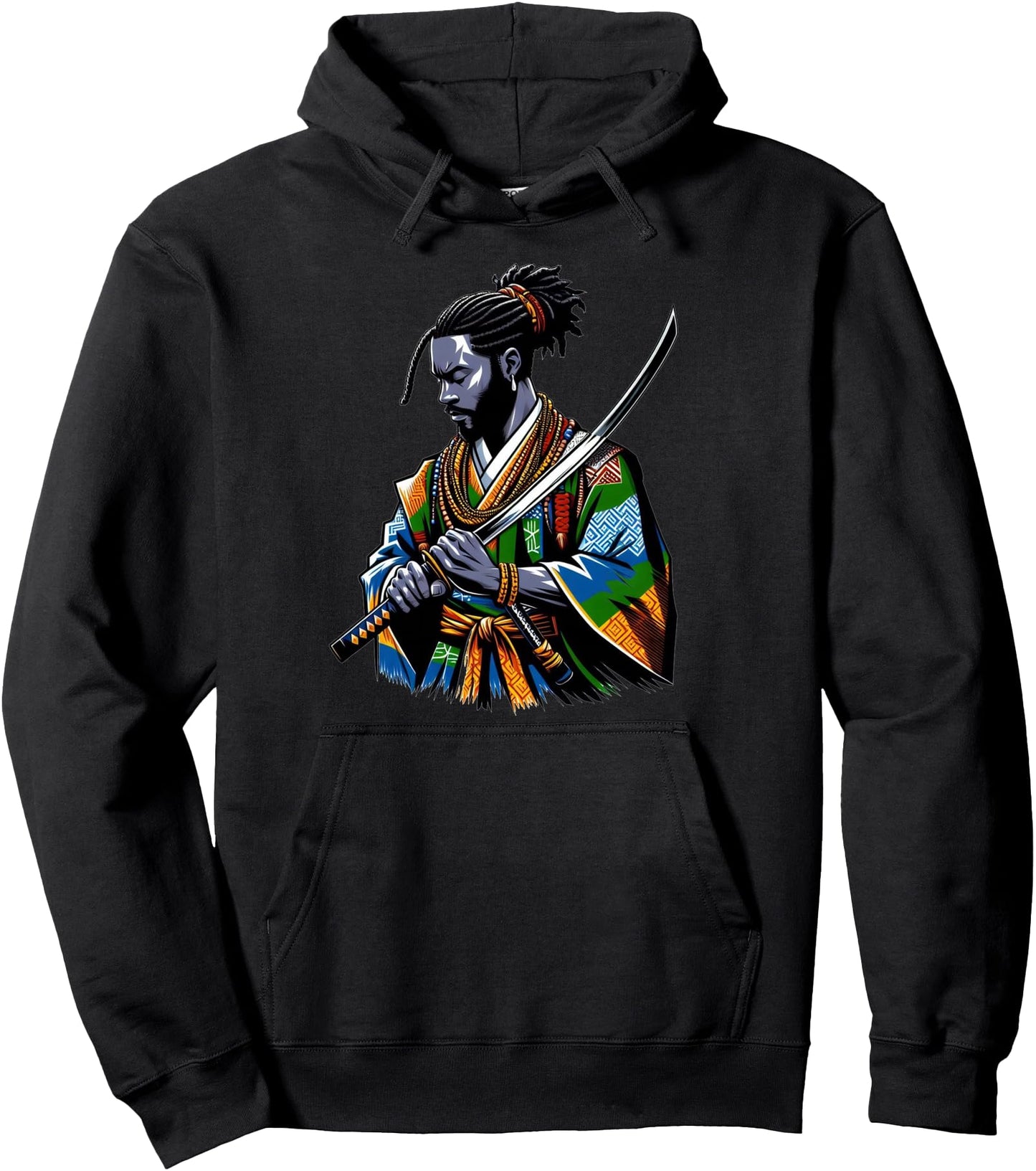 Afro American Samurai Anime Cartoon japanese bushido warrior Pullover Hoodie