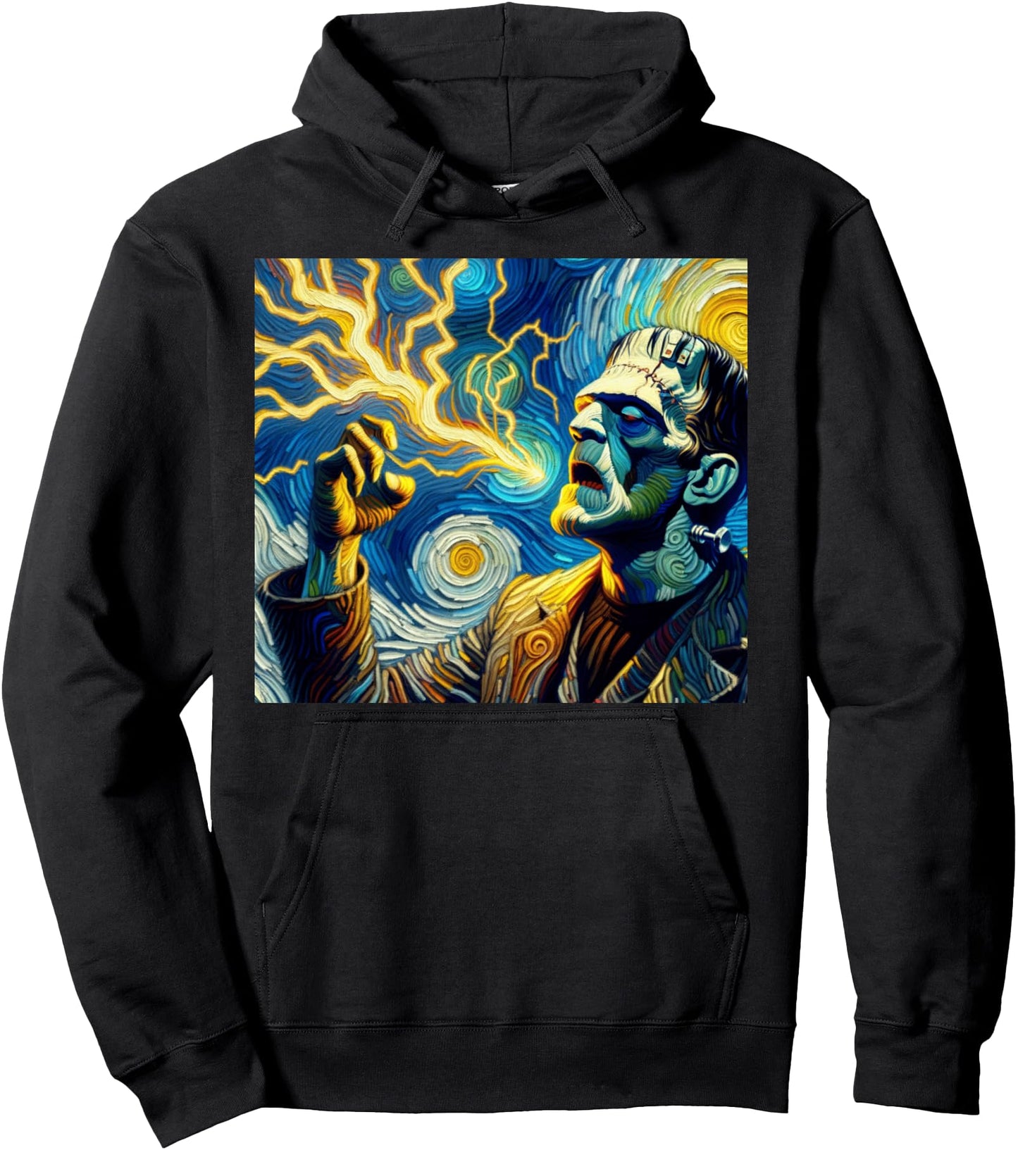 Frankenstein's Monster Van Gogh Starry Night, Halloween Pullover Hoodie