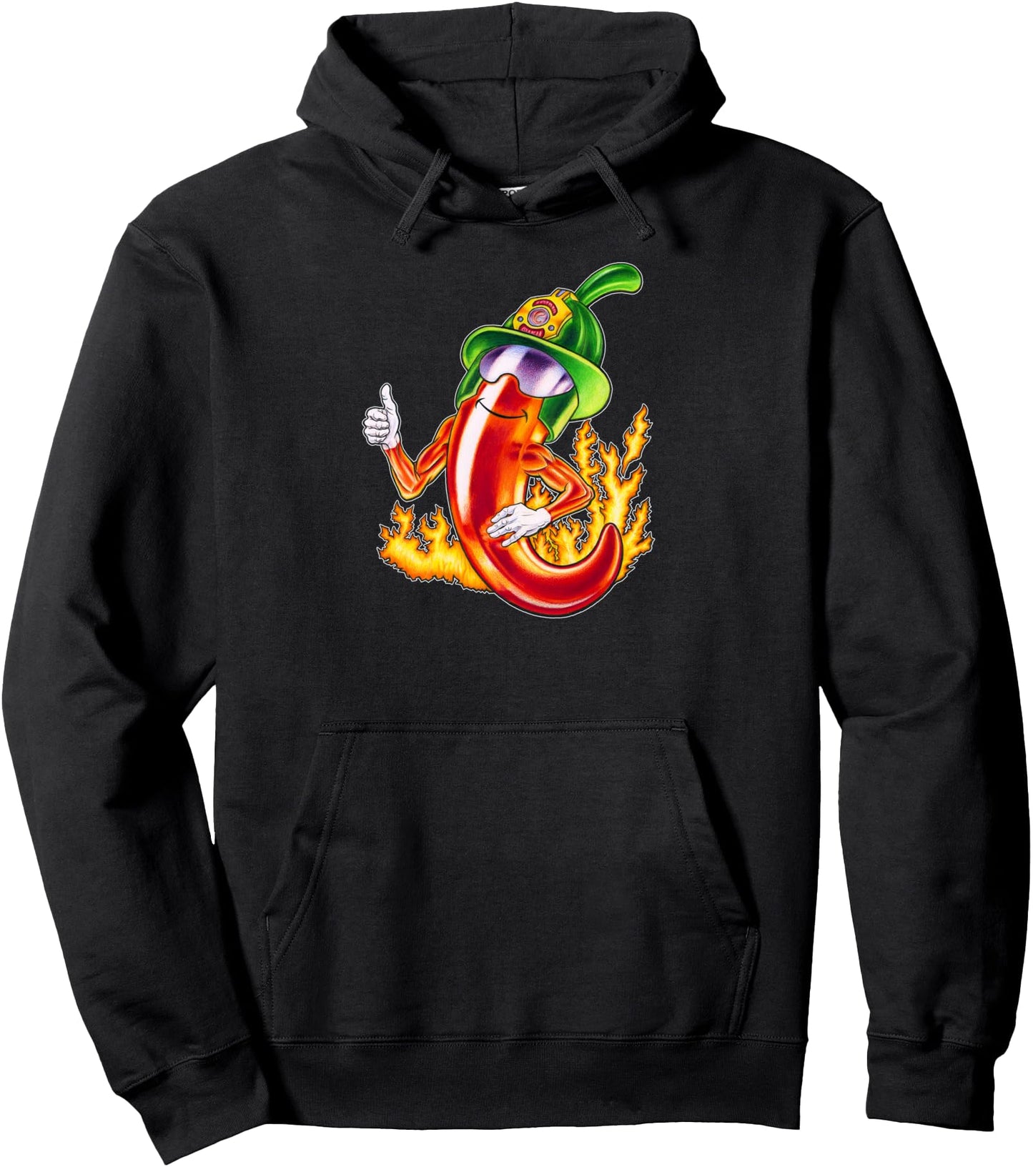 Spicy Firefighter Chili Cartoon Funny Fire Hero Drawing Pullover Hoodie