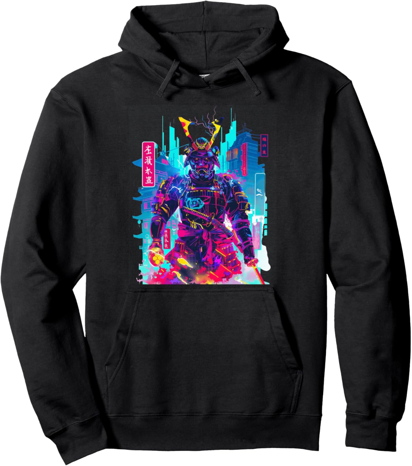 Cyberpunk Neon Samurai Japanese Art Pullover Hoodie