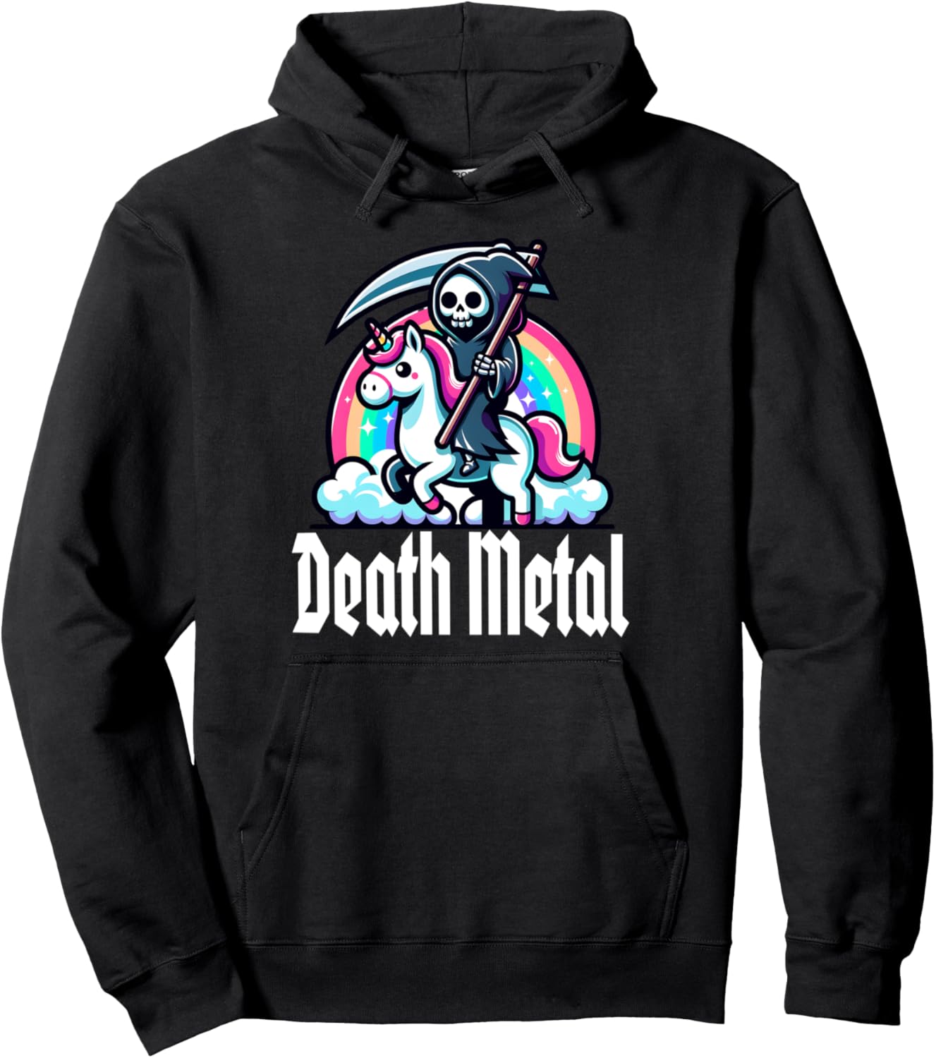 Death Metal Grim Reaper Death Riding Rainbow Unicorn Pullover Hoodie