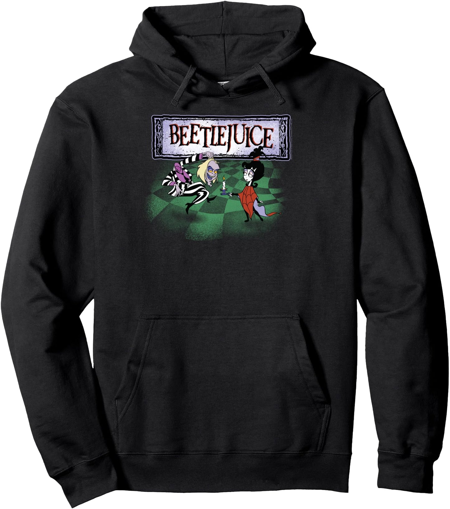 Beetlejuice Intro Checkerboard Beetlejuice and Lydia Cartoon Pullover Hoodie
