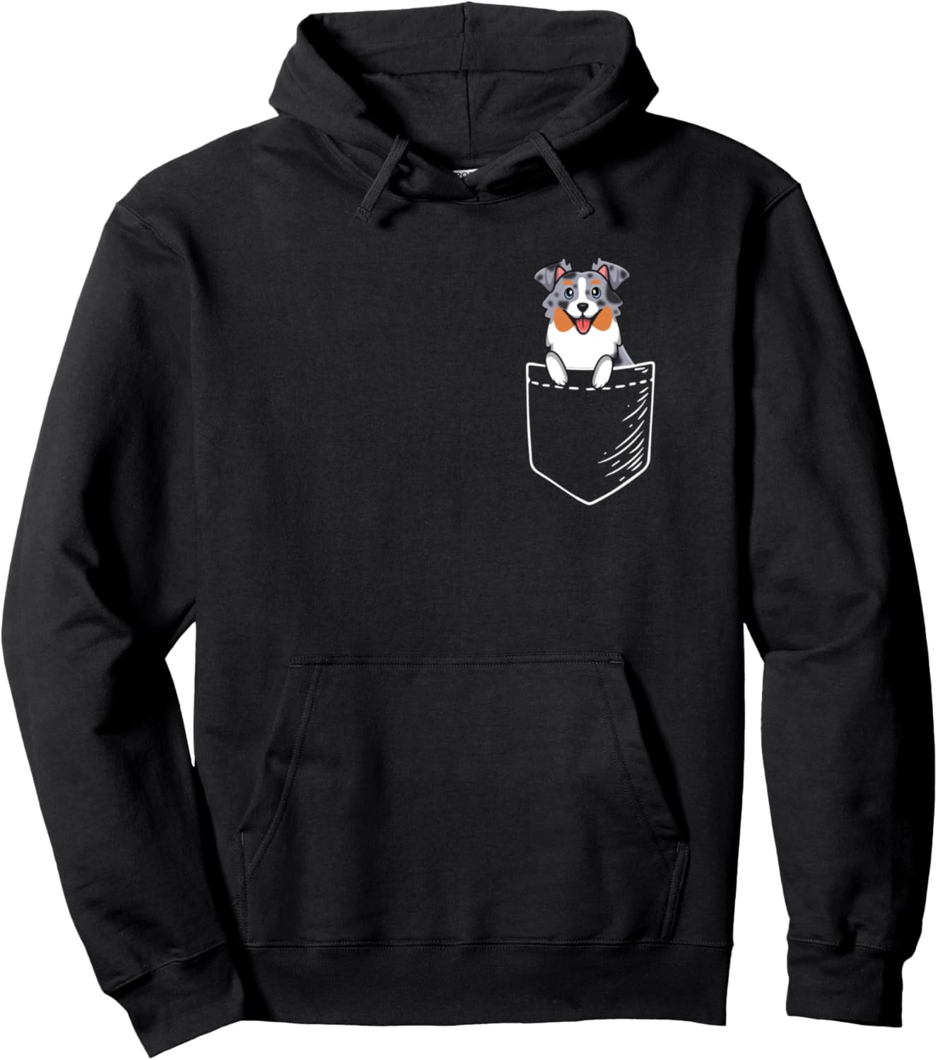 Funny Cartoon Pocket Blue Merle Australian Shepherd Lover Pullover Hoodie