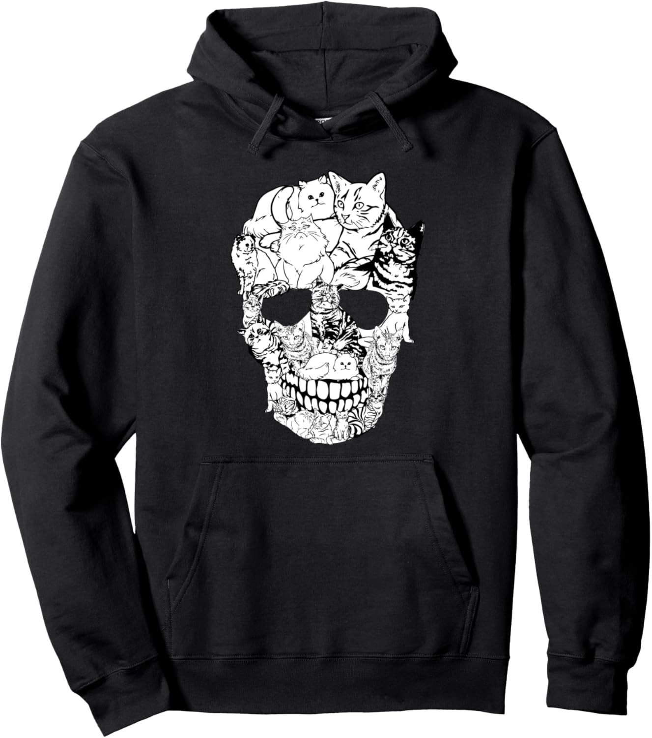 Cat Skull Hoodie Sweatshirt - Scary Halloween Skeleton Cat Pullover Hoodie