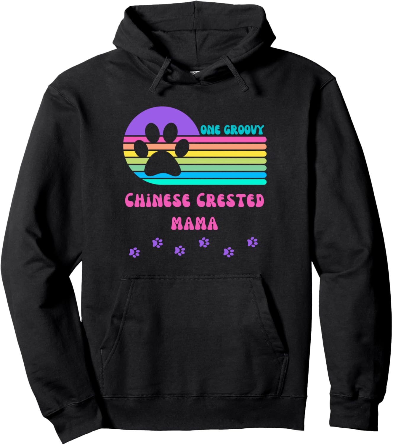 Chinese Crested Dog Mom Women's Groovy Vintage Fur Mama Pullover Hoodie