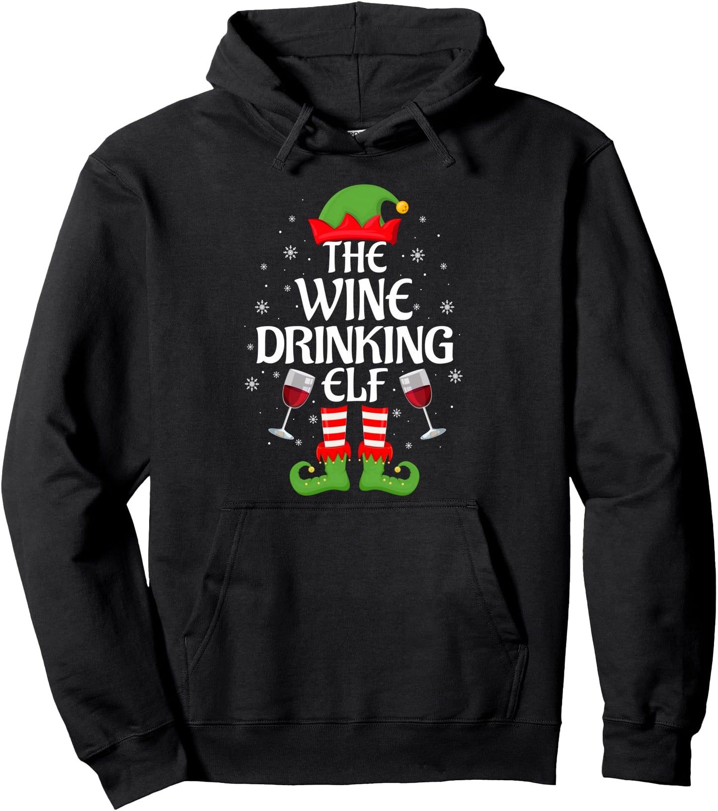 Wine Drinking Elf Xmas Matching Family Elf Squad Christmas Pullover Hoodie