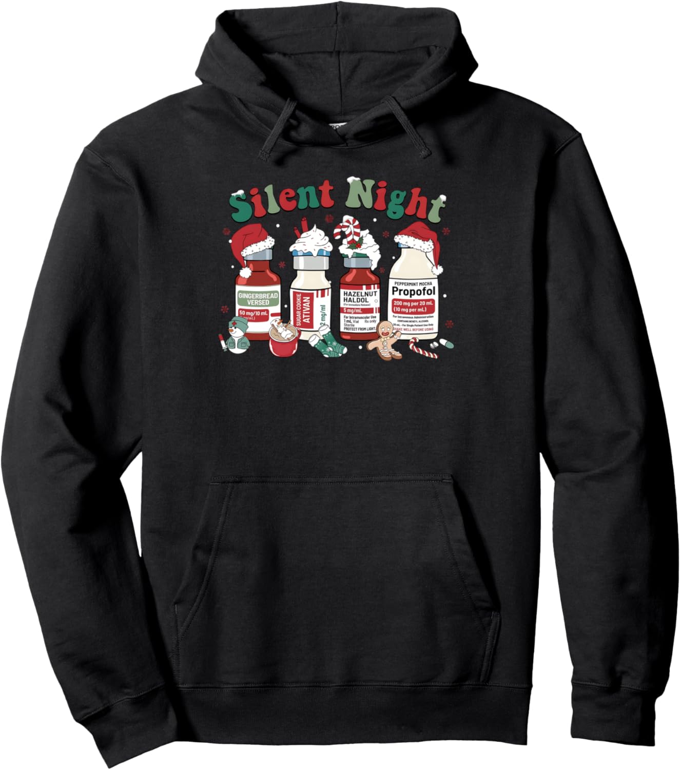 Retro Propofol Silent Night ICU Nurses Funny Merry Christmas Pullover Hoodie
