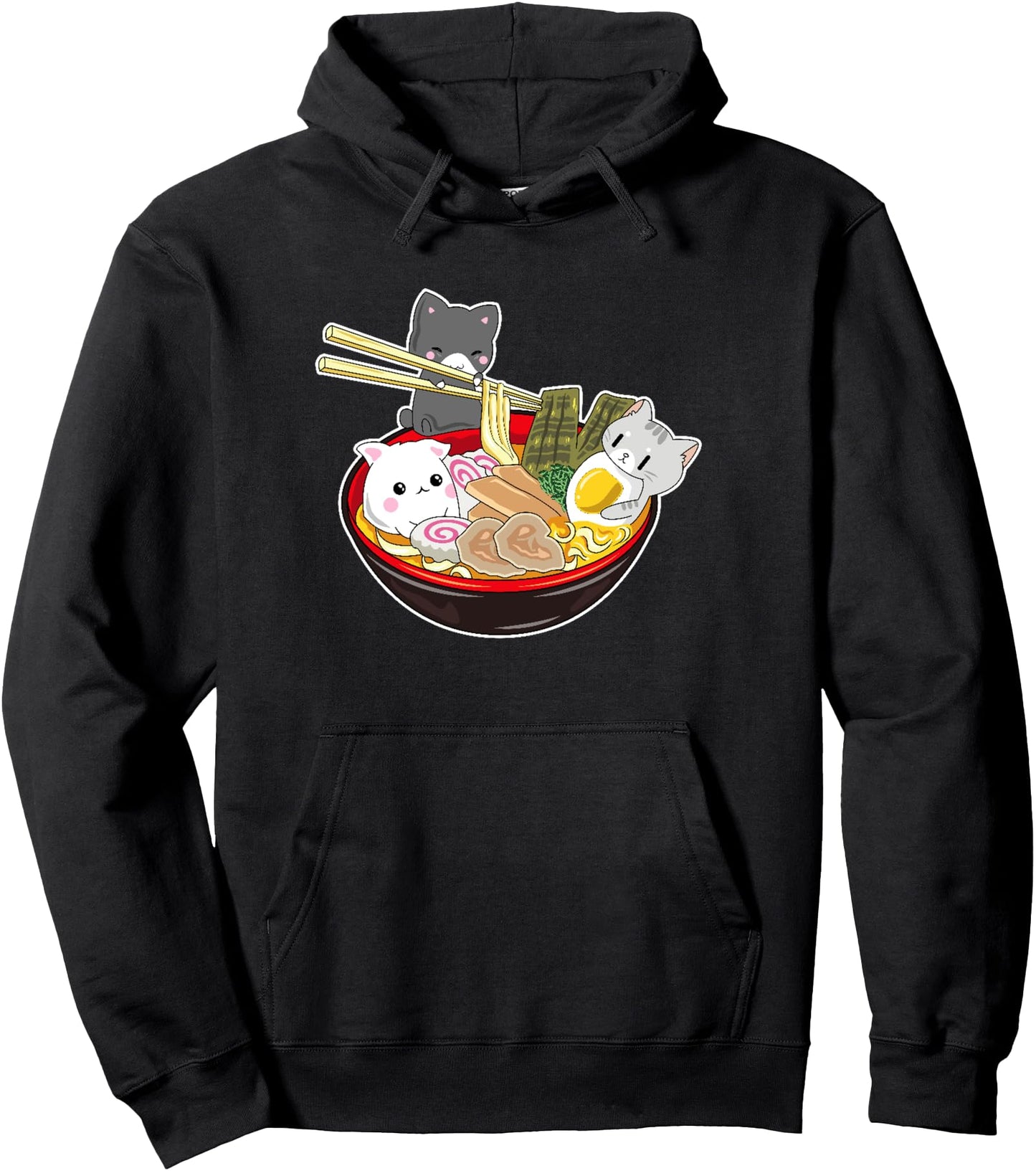 Kawaii Japanese Anime Cat Hoodie Bowl Ramen Noodle Gift Top Pullover Hoodie