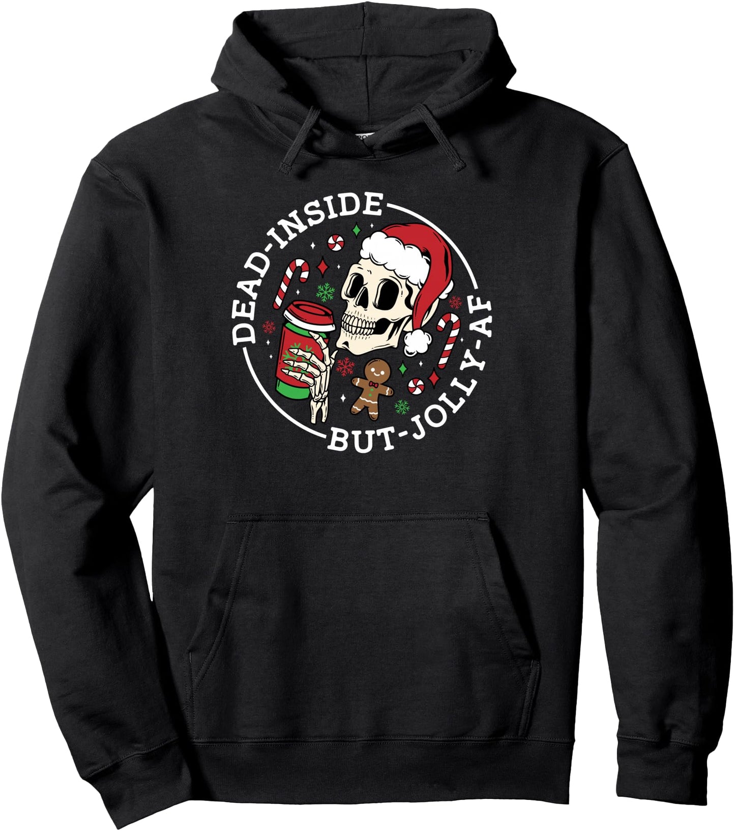 Dead Inside But Jolly AF Christmas Skeleton Santa Pajama Pullover Hoodie