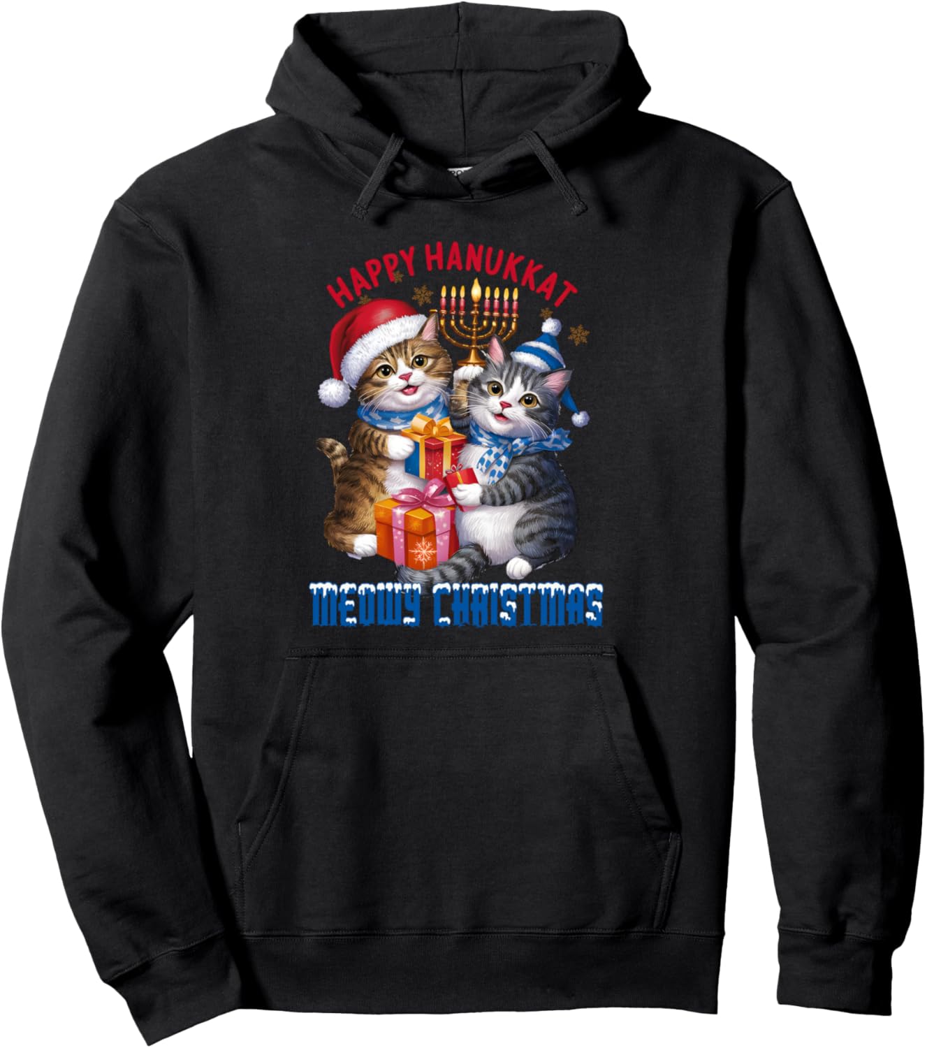 Cat Merry Christmas Happy Hanukkah Jewish Chanukah Xmas Pullover Hoodie