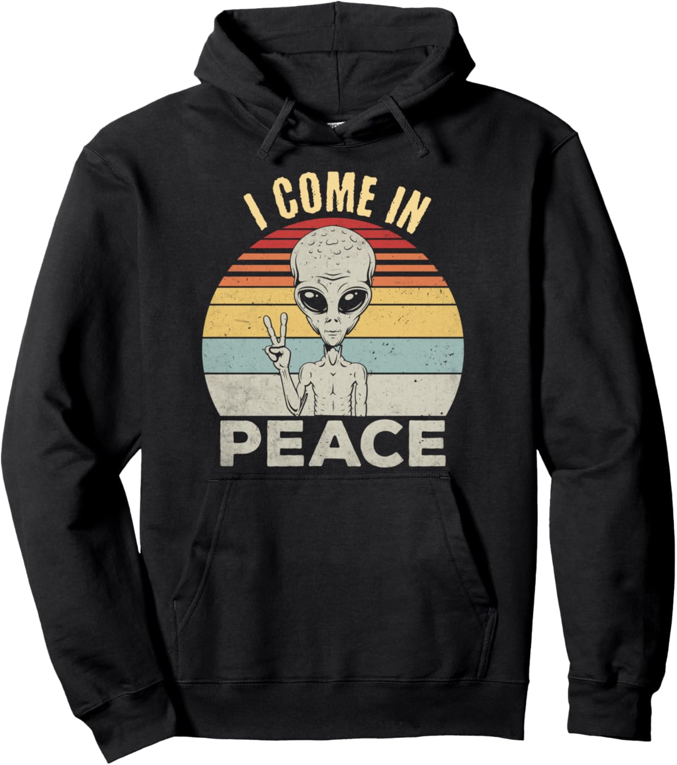 I Come In Peace Retro UFO Alien Costume Cute Alien Adults Pullover Hoodie