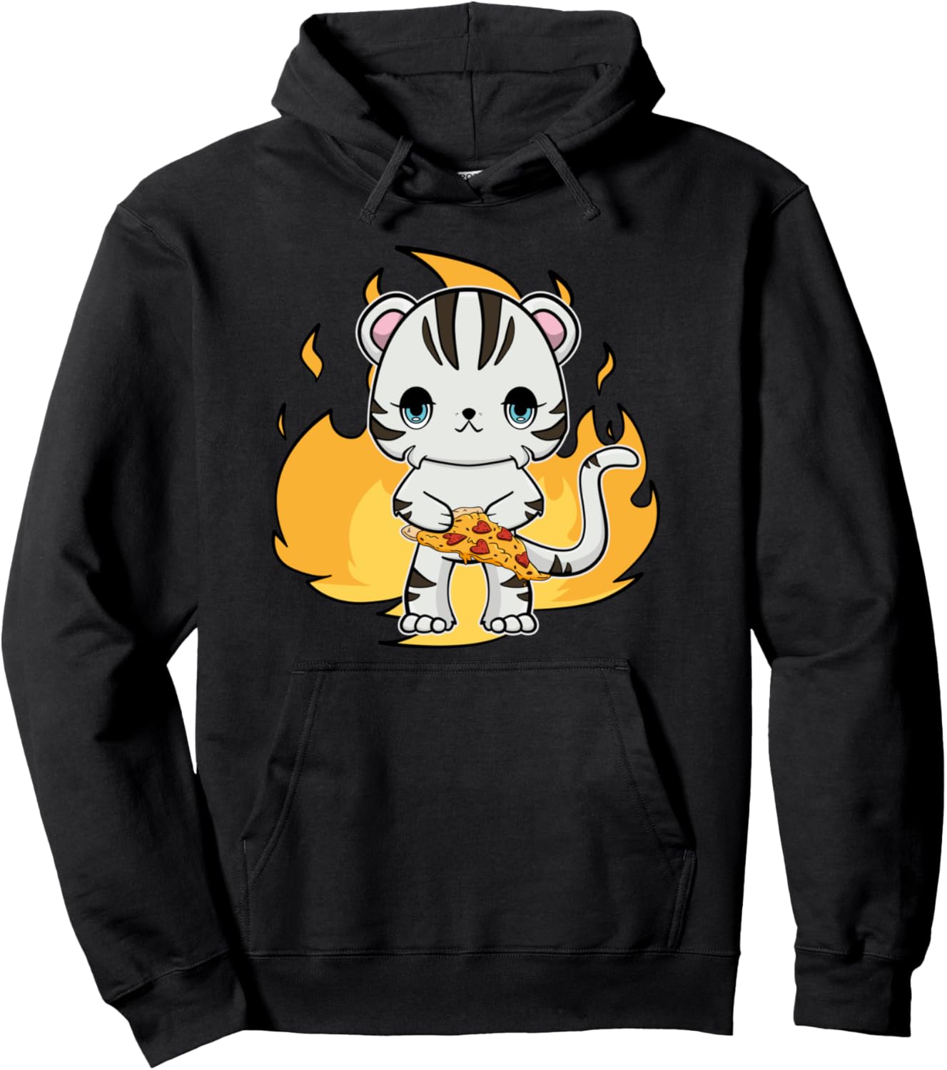 White Tiger Anime Cat Pizza Pullover Hoodie