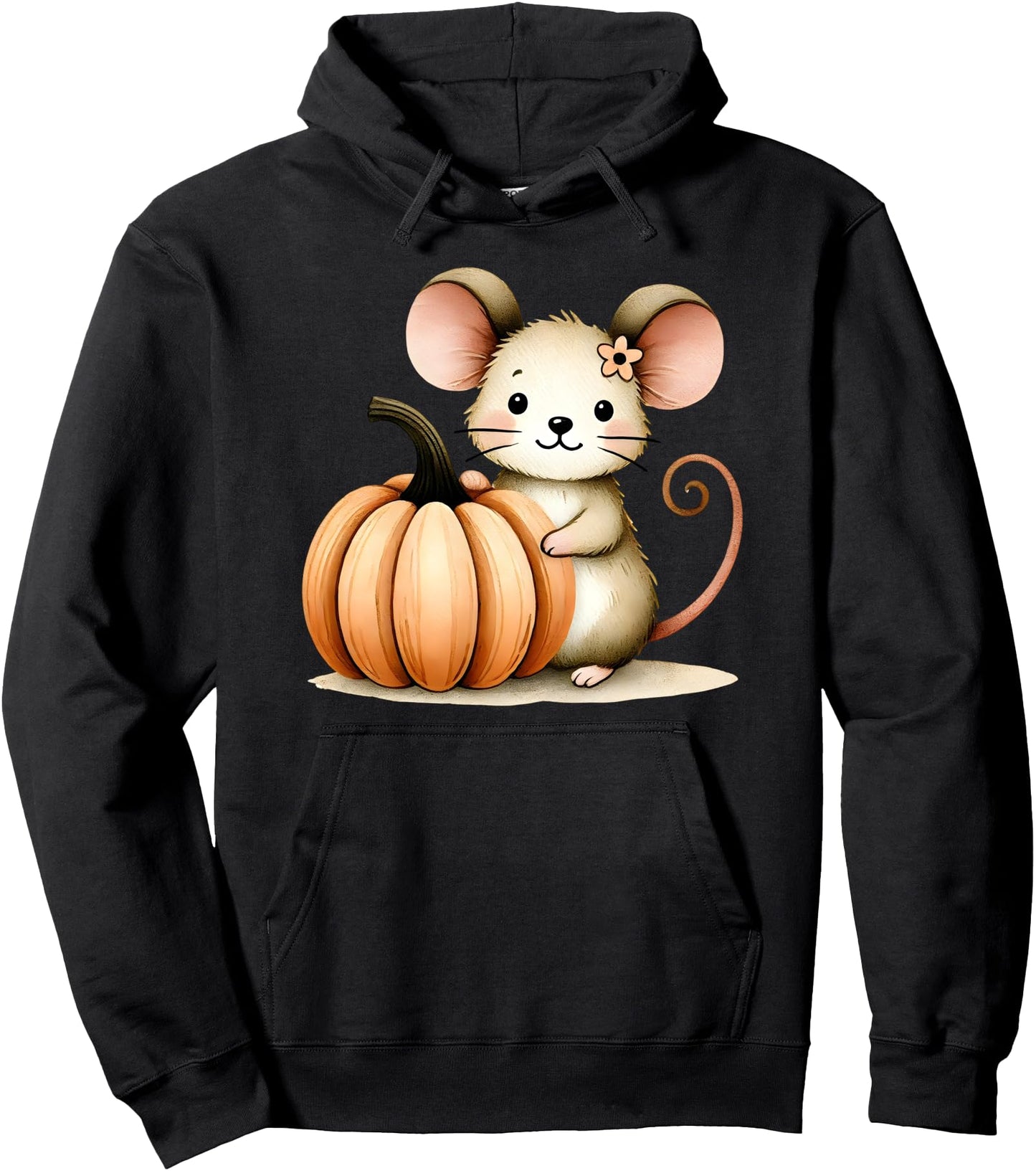 Adorable Mouse With Orange Pumpkin Delicate Flower Pullover Hoodie