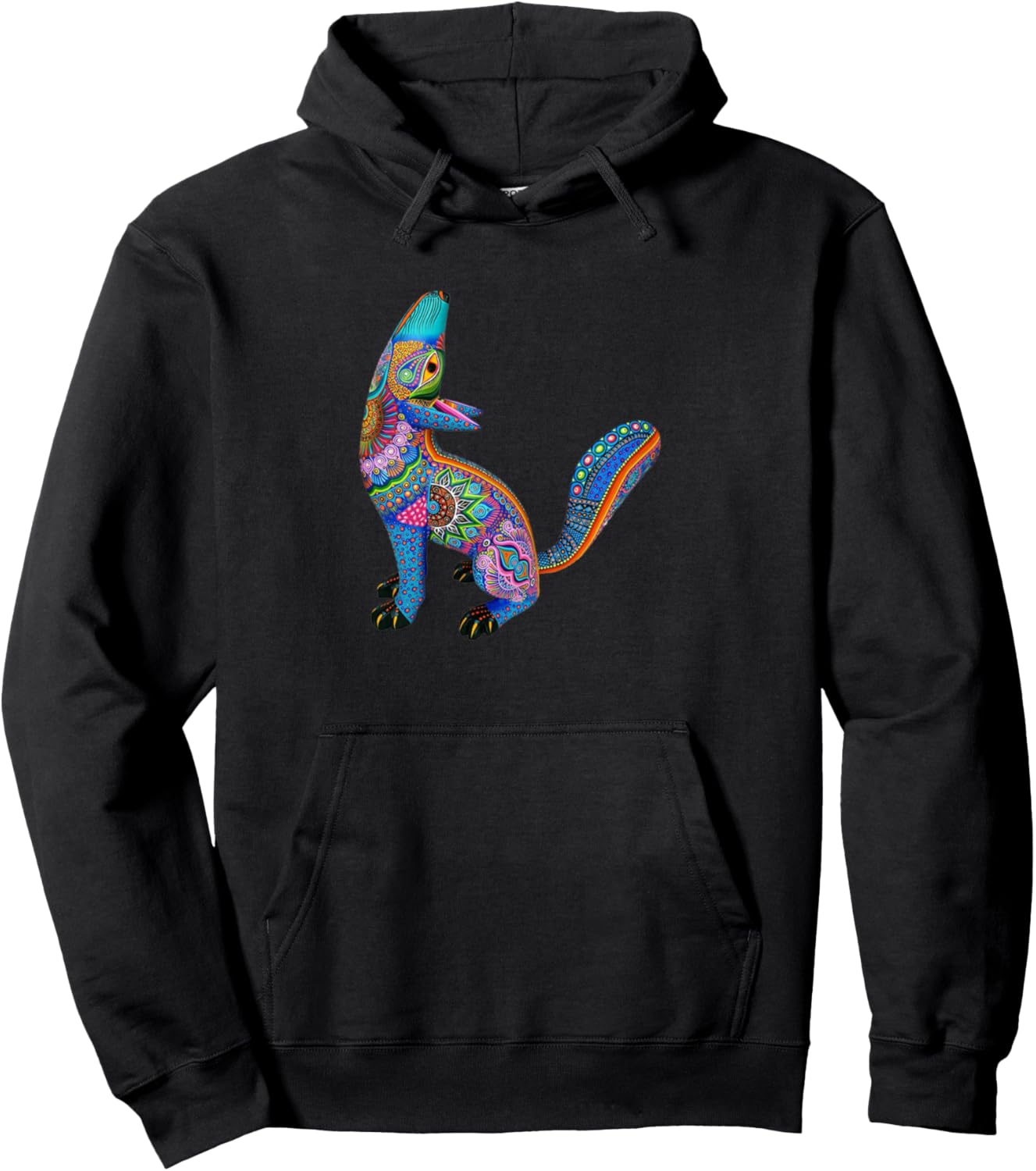 Howling Oaxaca Coyote in Aztec Abstract Colors Pullover Hoodie