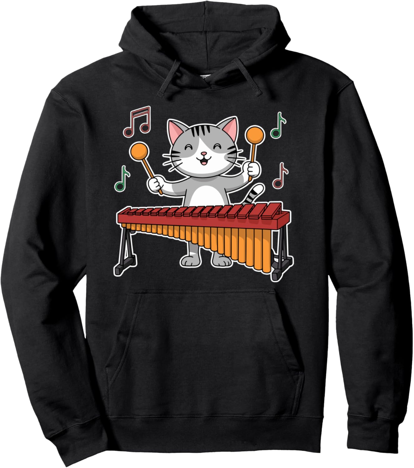 Marimbist Musician Vibraphonist Kitten Pet Cat Marimba Pullover Hoodie