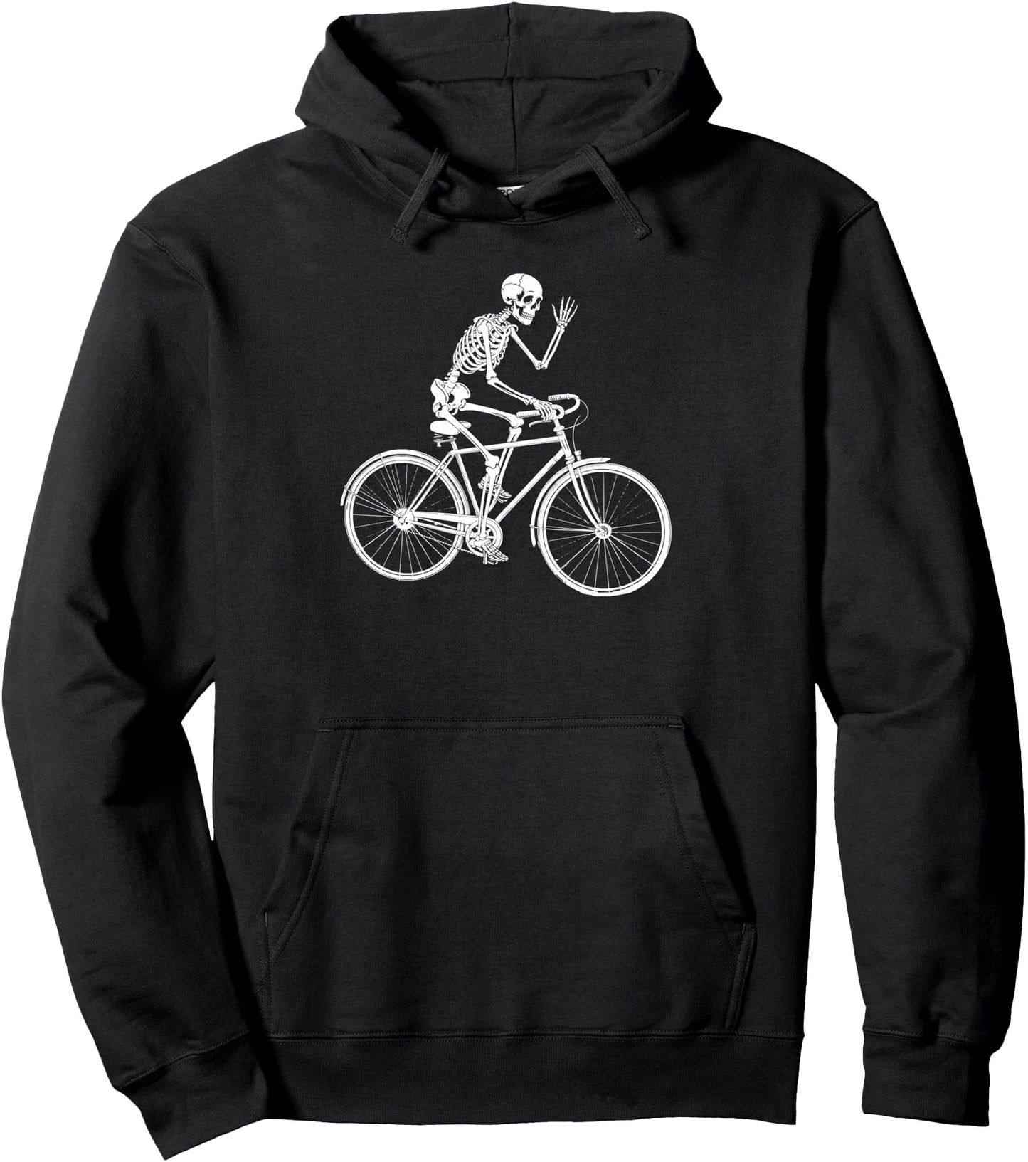 Skeleton Cyclist Waving Bike Rider Halloween Pullover Hoodie