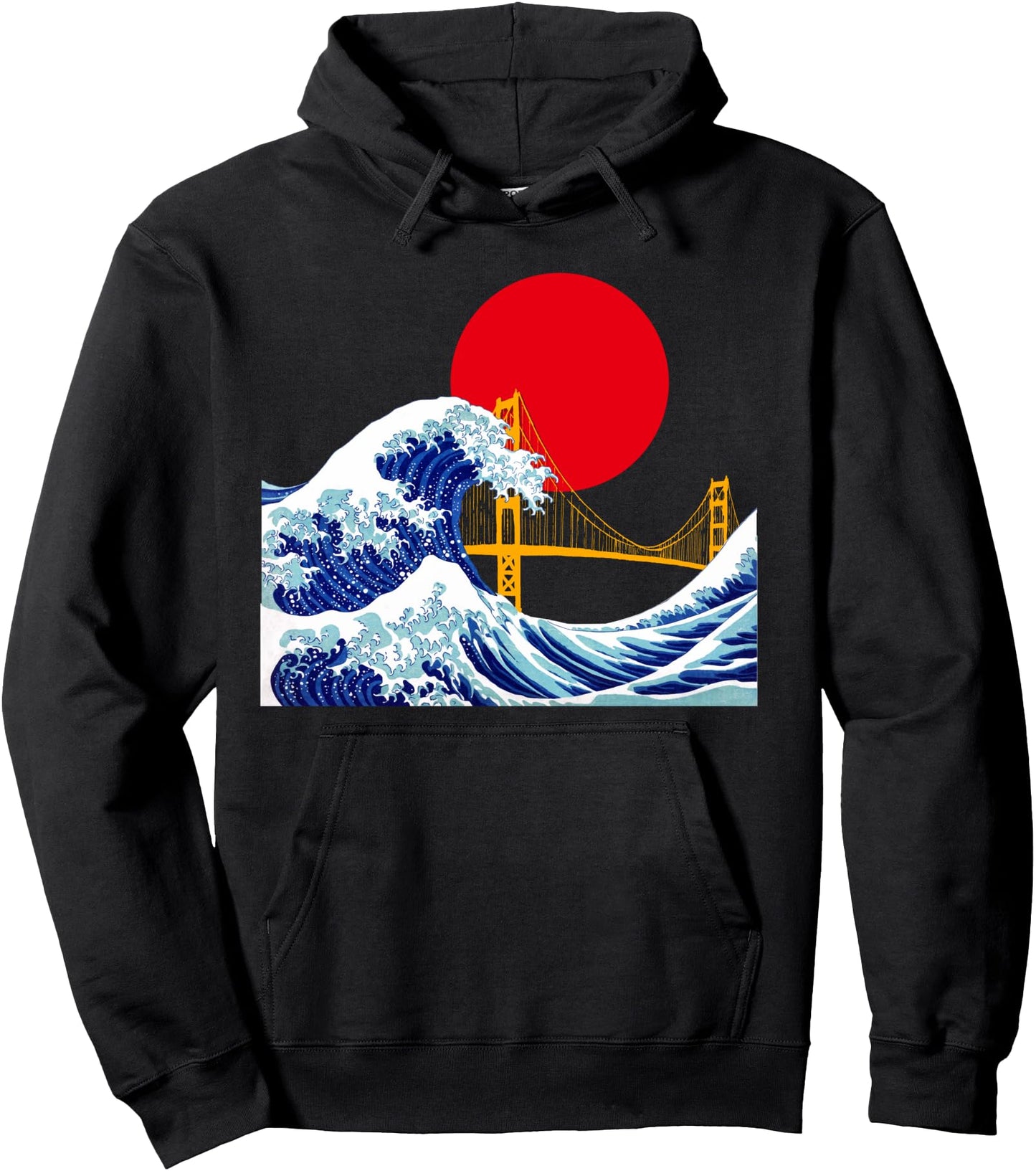 Golden Gate Bridge and the Great Wave San Francisco Japanese Pullover Hoodie