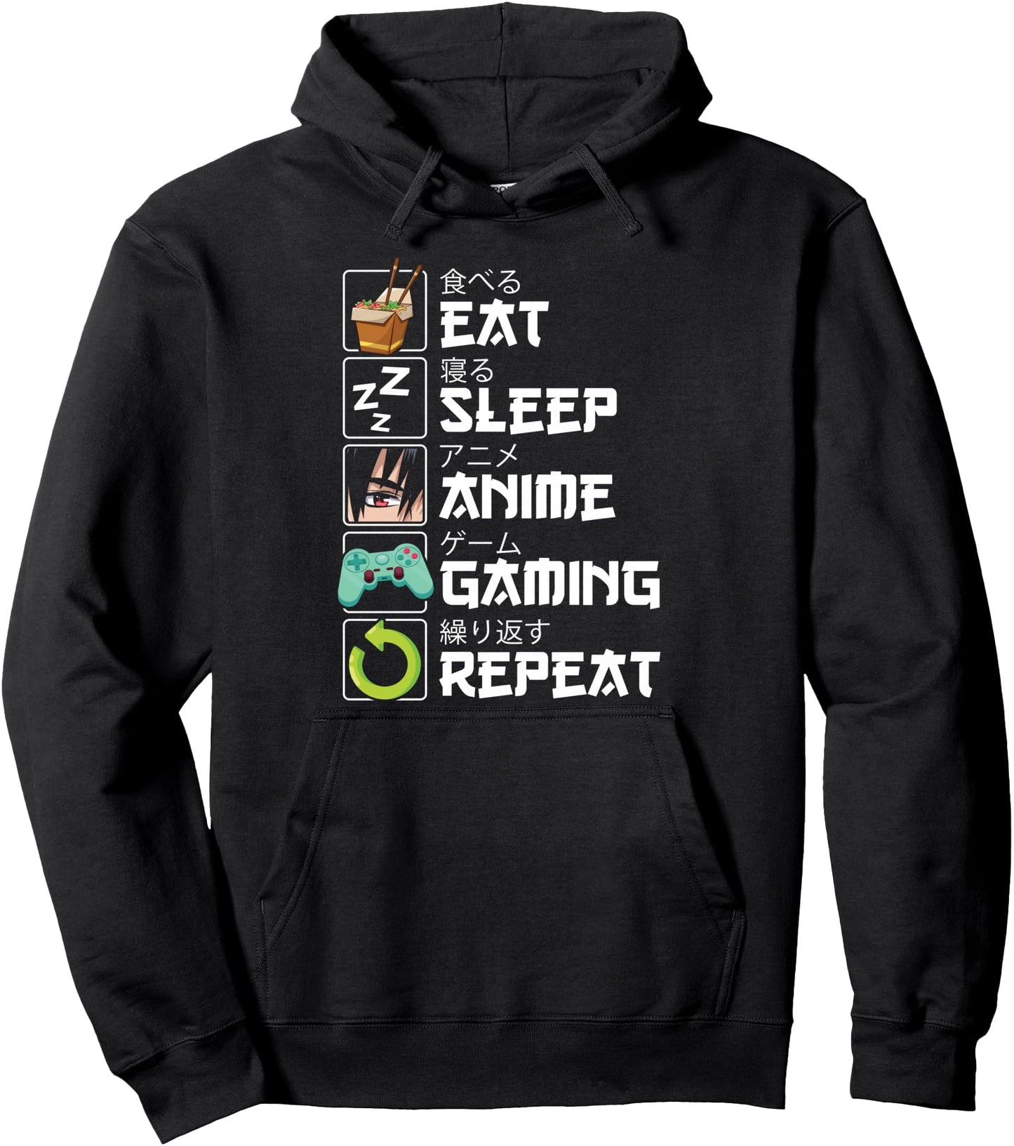 Eat Sleep Anime Gaming Repeat Kawaii Otaku Anime Manga Pullover Hoodie