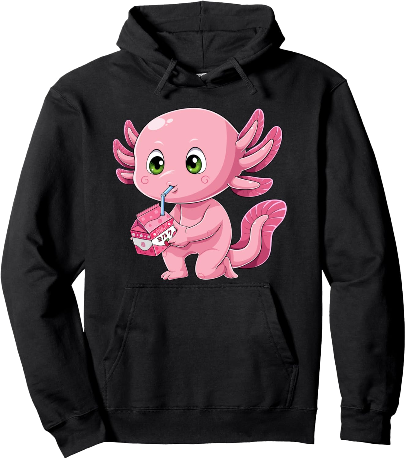 Axolotl Shirt Strawberry Milk Shake Carton Japanese Anime Pullover Hoodie