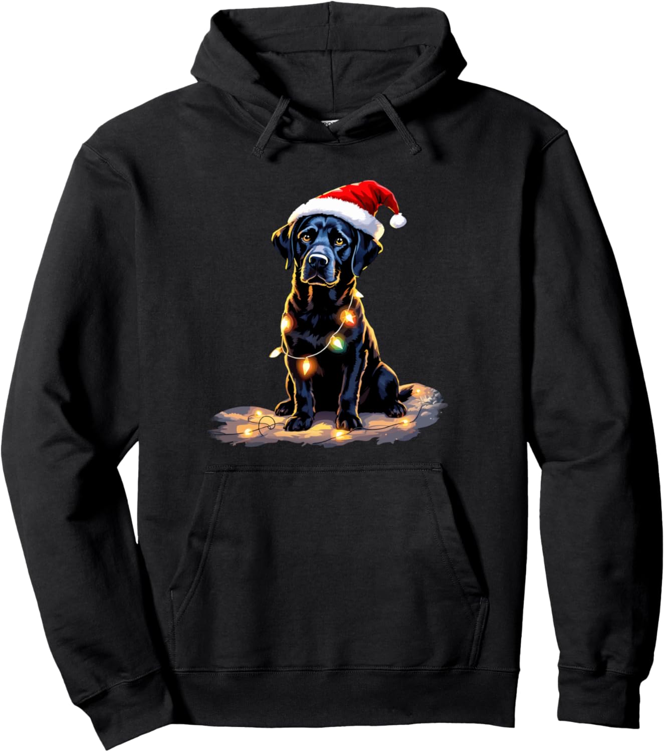 Black Lab Christmas Tree Lights Cute Labrador Dog Lovers Pullover Hoodie