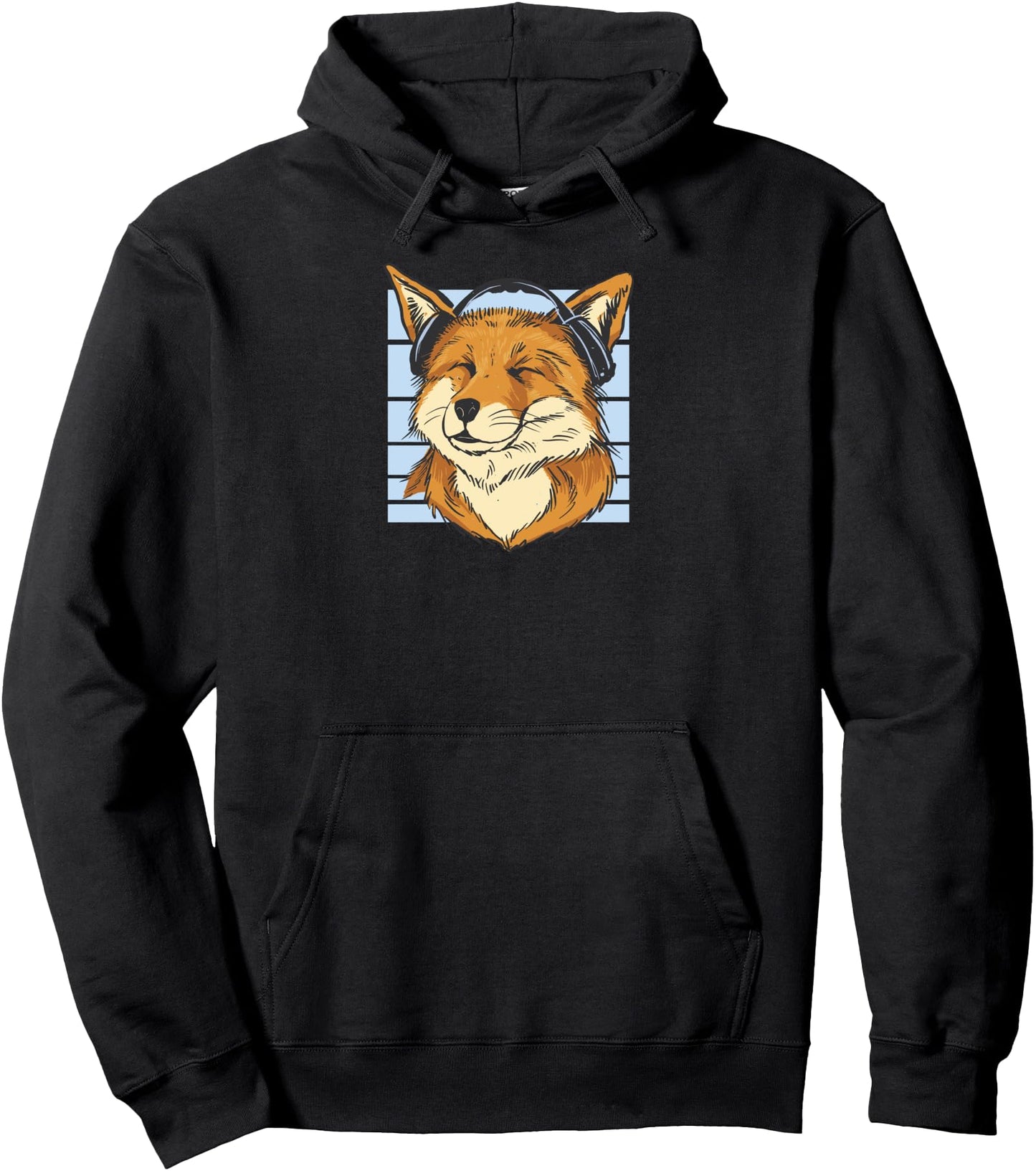 Baby Fox with Headphones Blue Background Anime Animal Pullover Hoodie