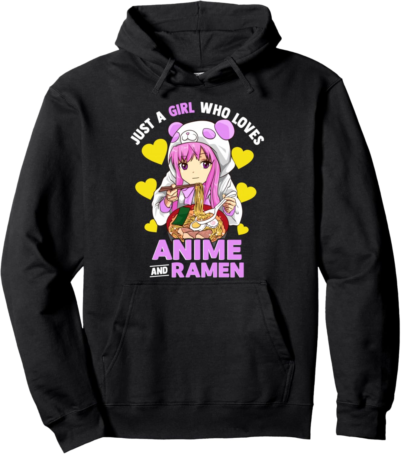 Just A Girl Who Loves Anime and Ramen Bowl Panda Teen Girls Pullover Hoodie