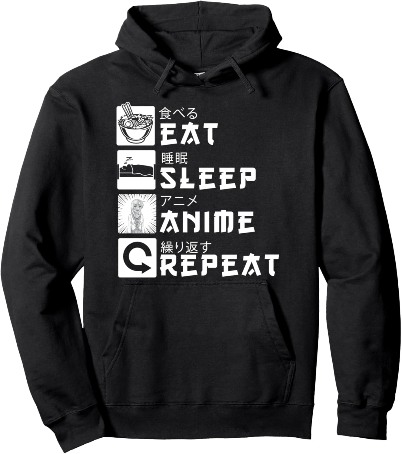 Eat Sleep Anime Repeat Kawaii Otaku Manga Anime Pullover Hoodie